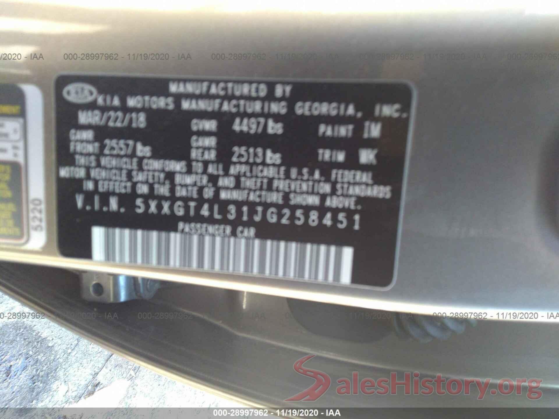 5XXGT4L31JG258451 2018 KIA OPTIMA