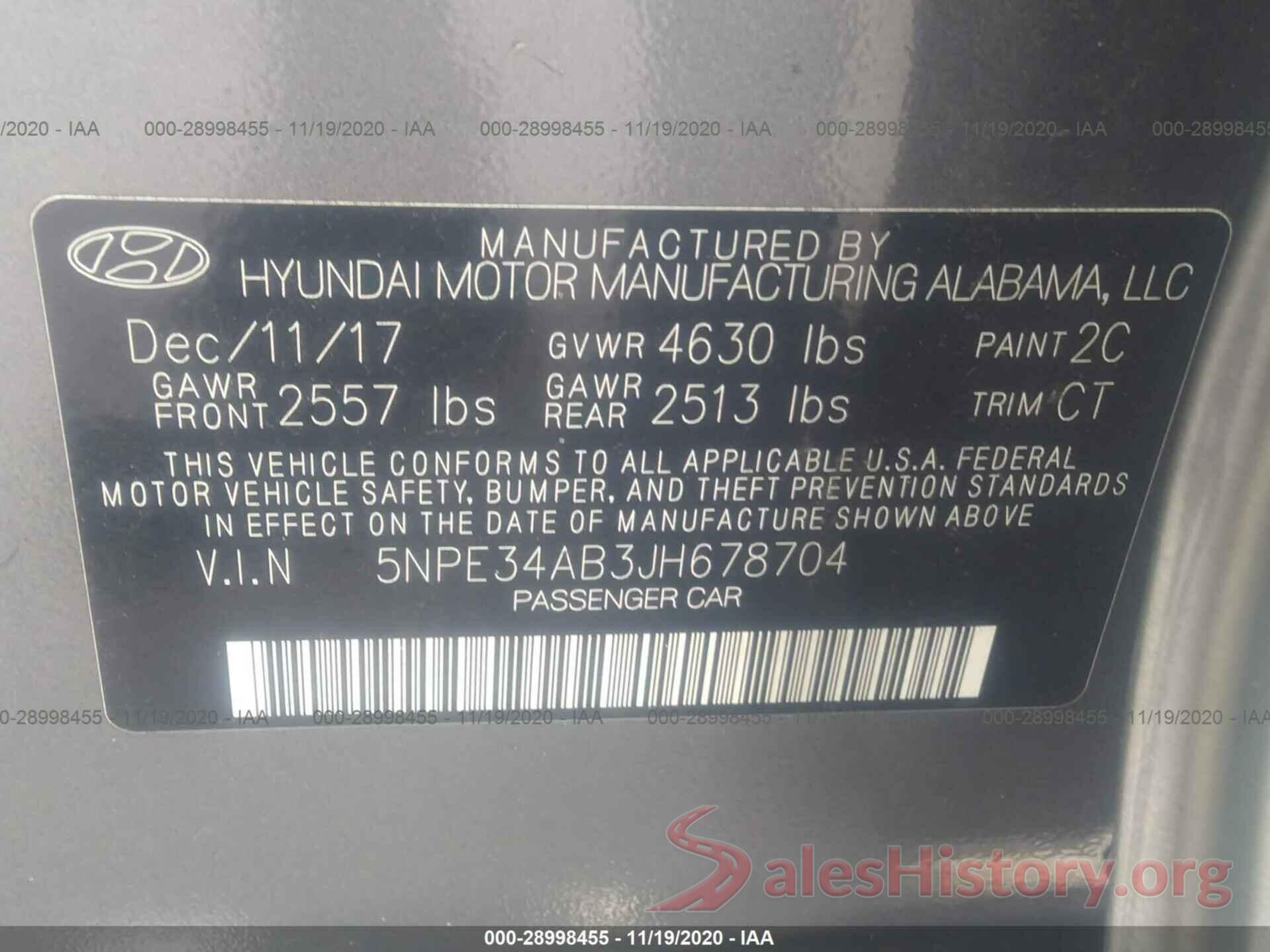 5NPE34AB3JH678704 2018 HYUNDAI SONATA