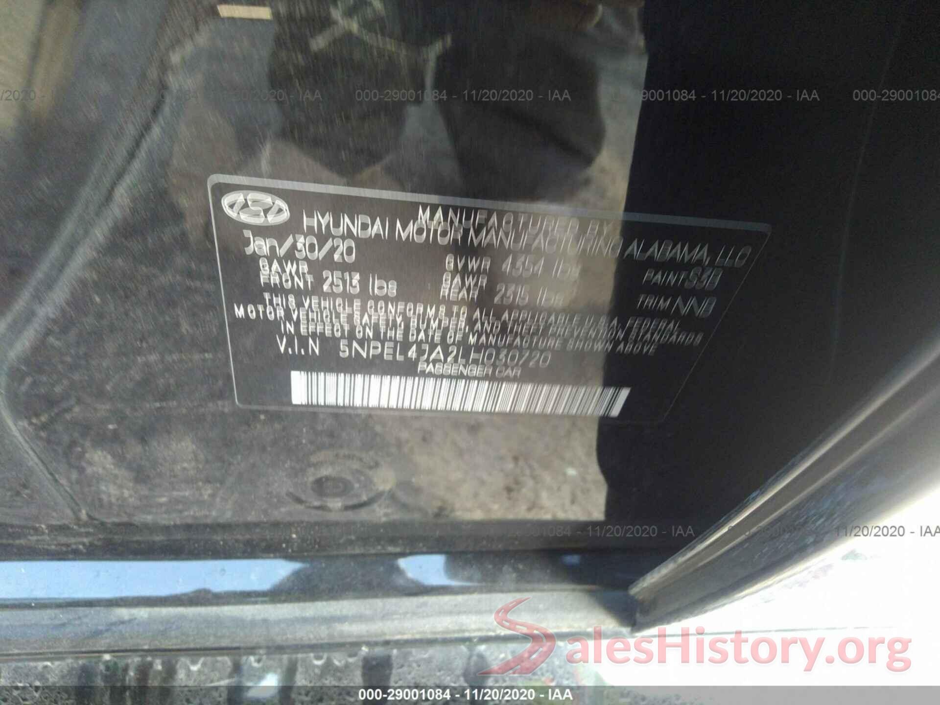 5NPEL4JA2LH030720 2020 HYUNDAI SONATA