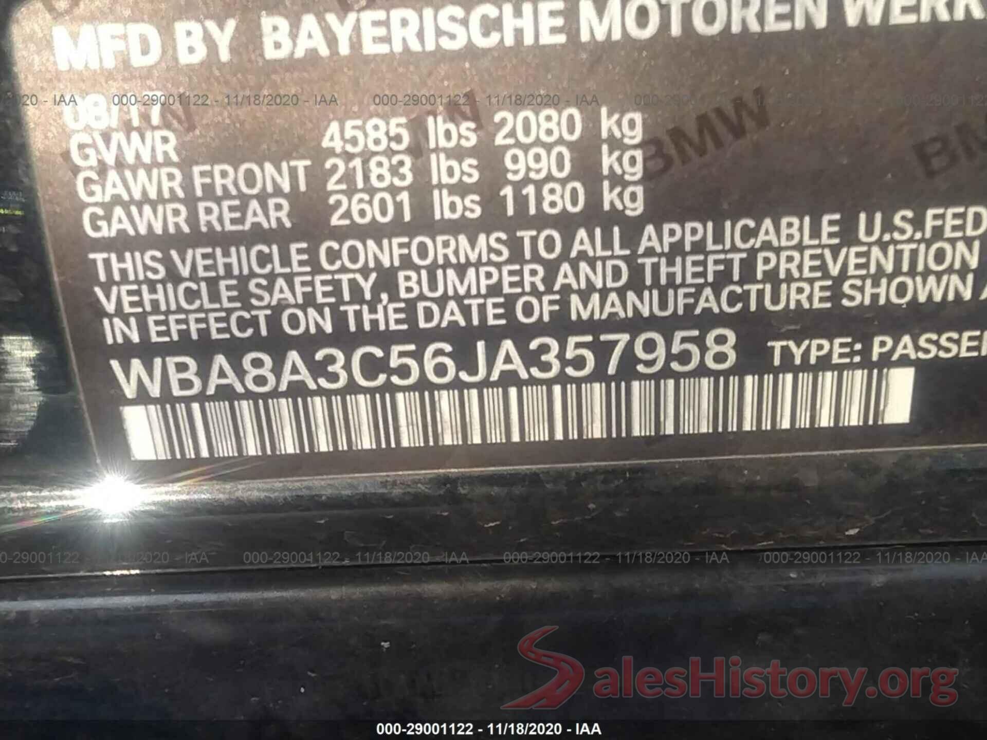 WBA8A3C56JA357958 2018 BMW 3 SERIES