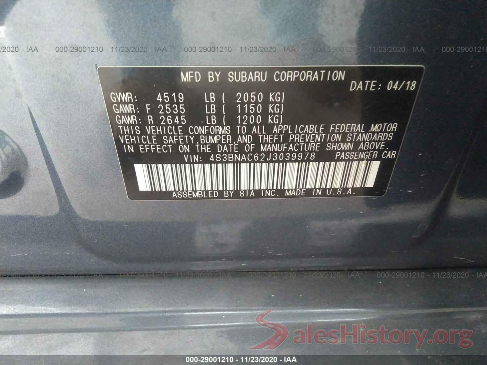 4S3BNAC62J3039978 2018 SUBARU LEGACY