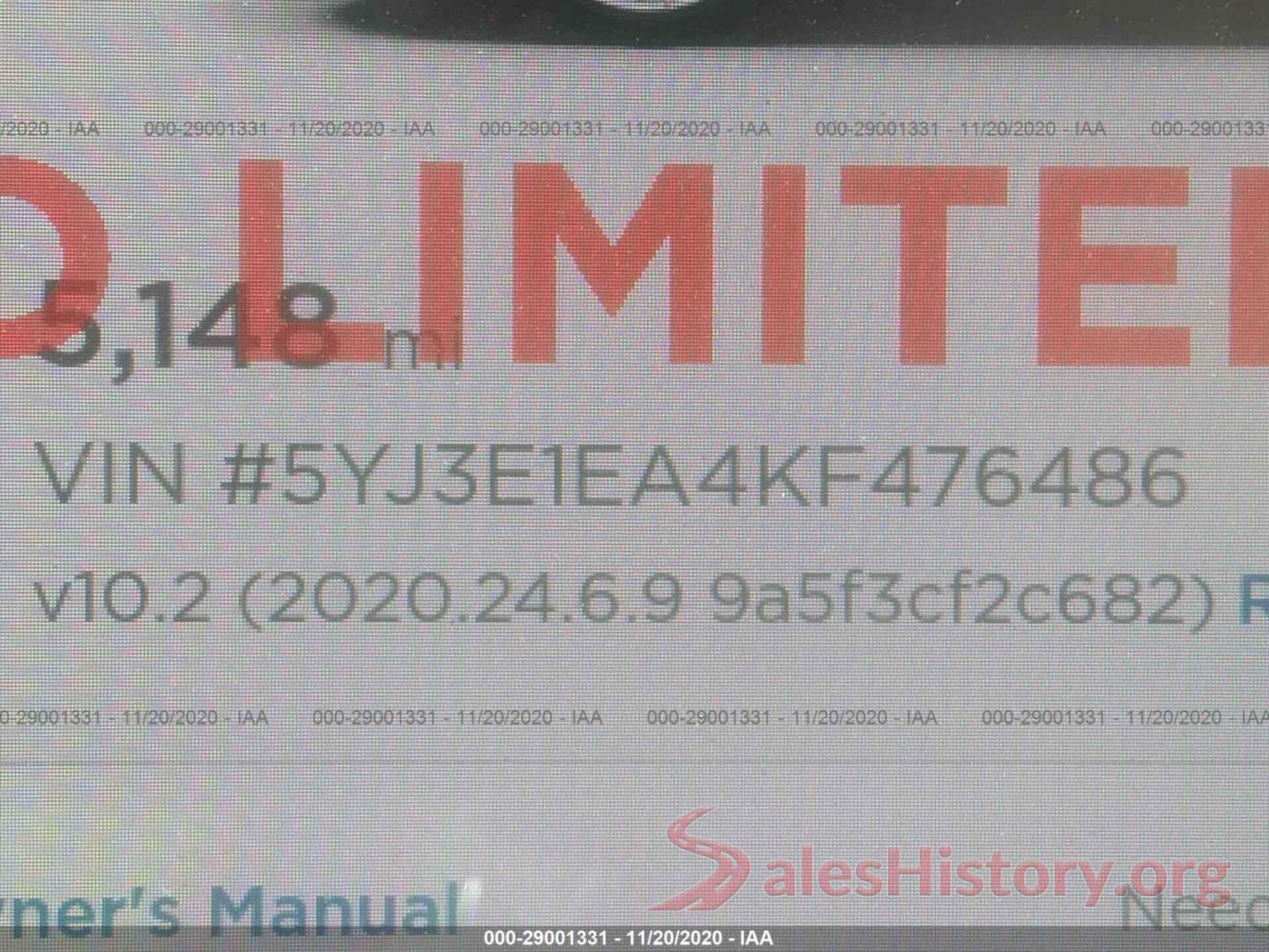 5YJ3E1EA4KF476486 2019 TESLA MODEL 3