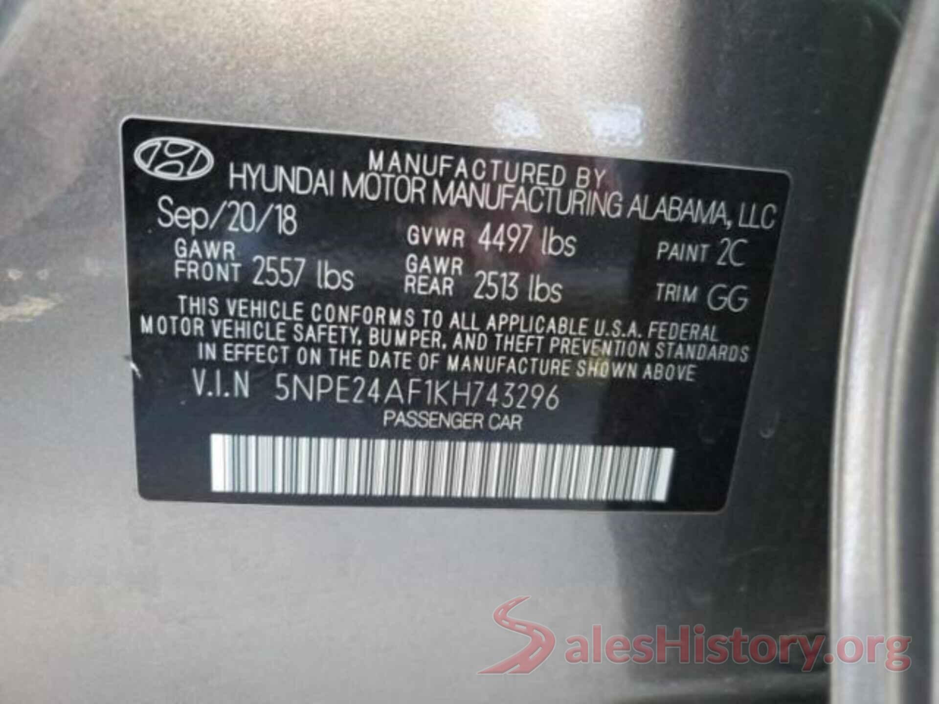 5NPE24AF1KH743296 2019 HYUNDAI SONATA