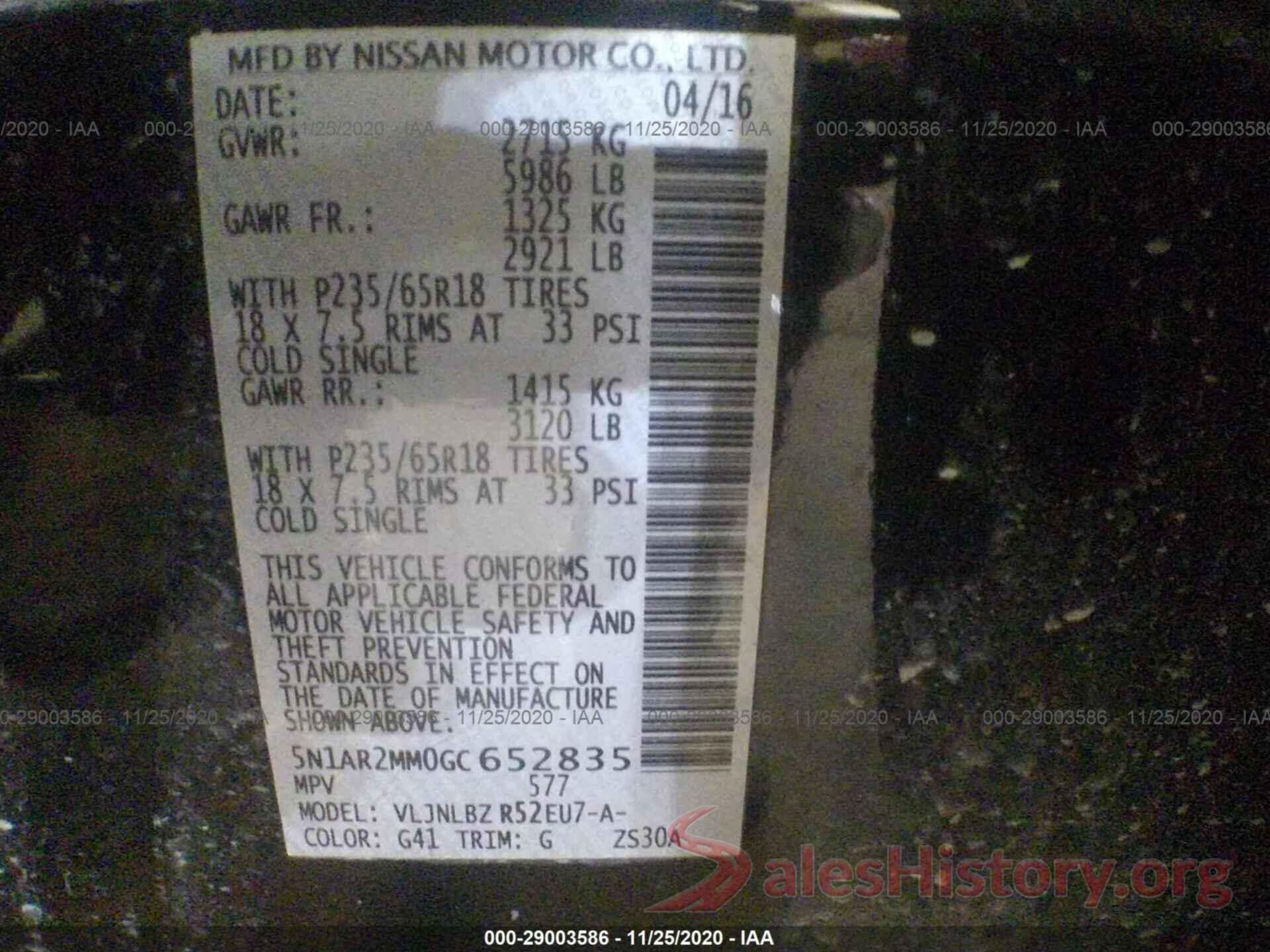 5N1AR2MM0GC652835 2016 NISSAN PATHFINDER