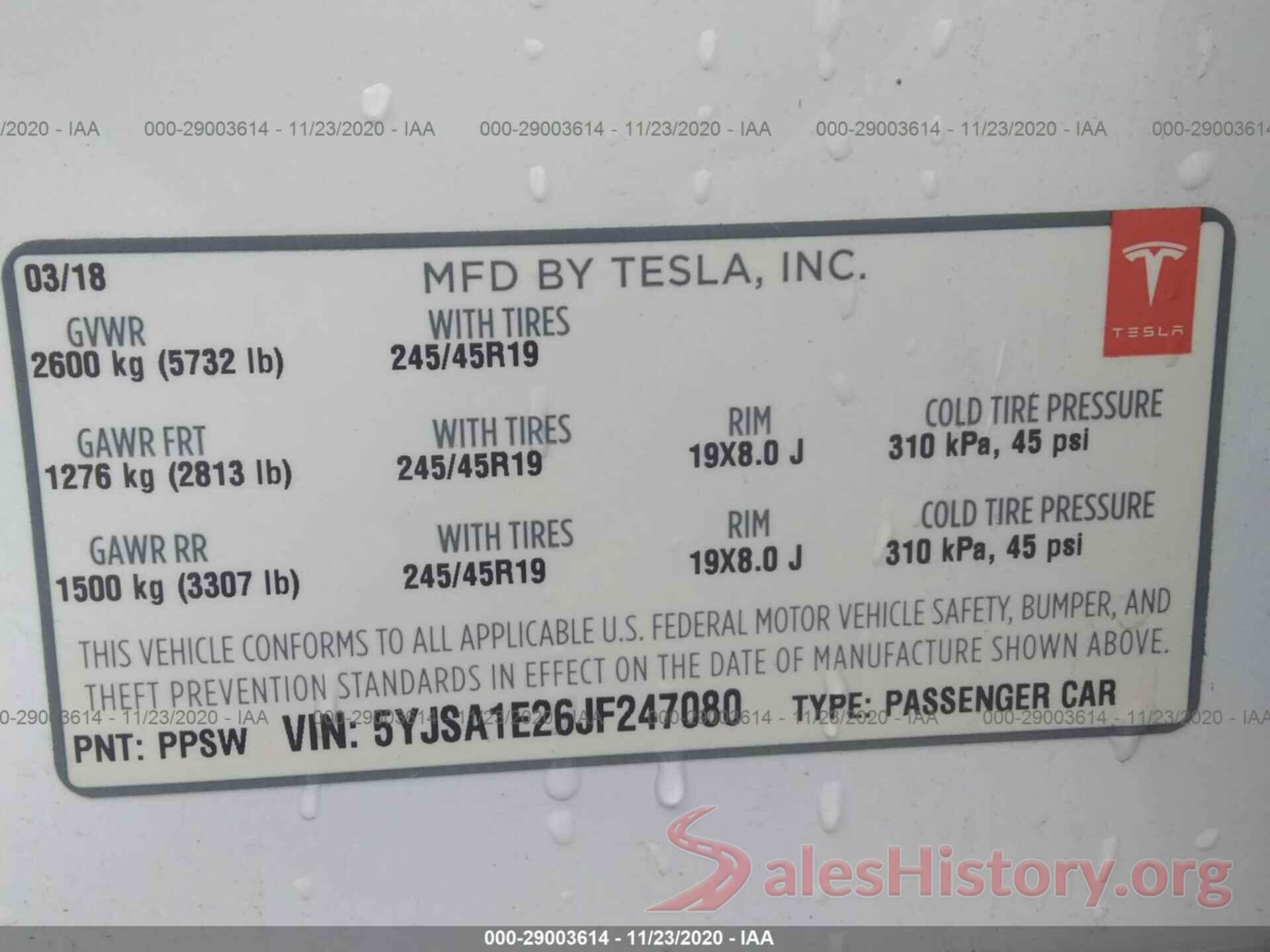 5YJSA1E26JF247080 2018 TESLA MODEL S