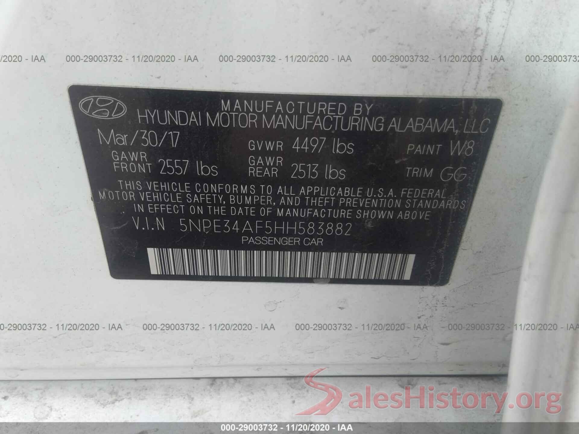 5NPE34AF5HH583882 2017 HYUNDAI SONATA