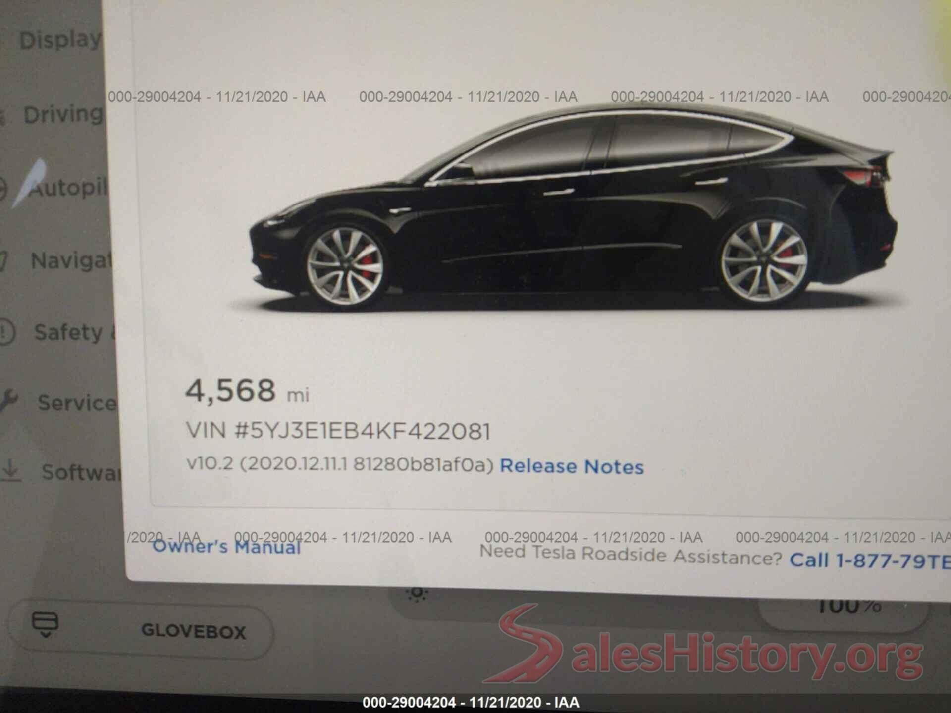 5YJ3E1EB4KF422081 2019 TESLA MODEL 3