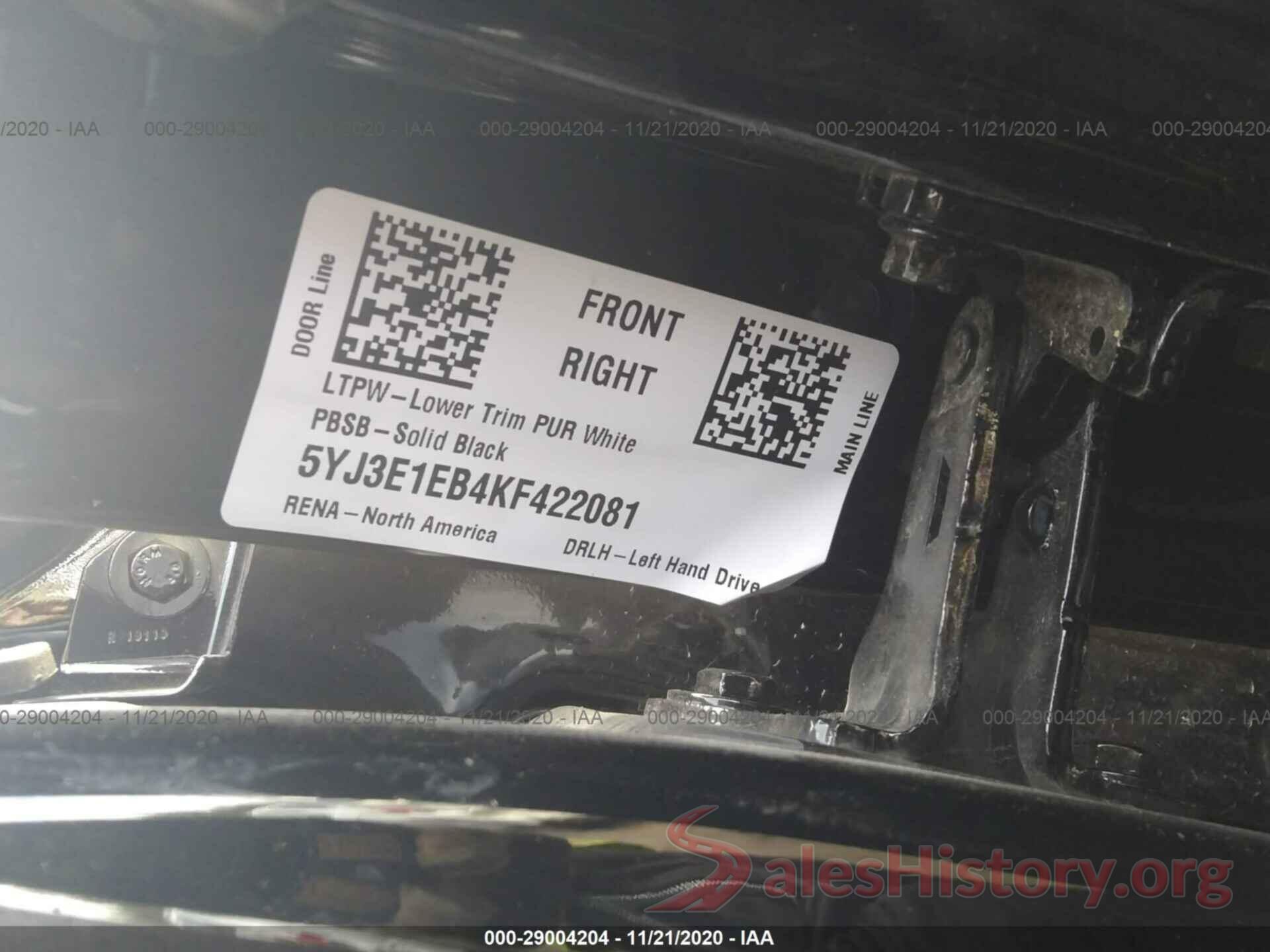 5YJ3E1EB4KF422081 2019 TESLA MODEL 3