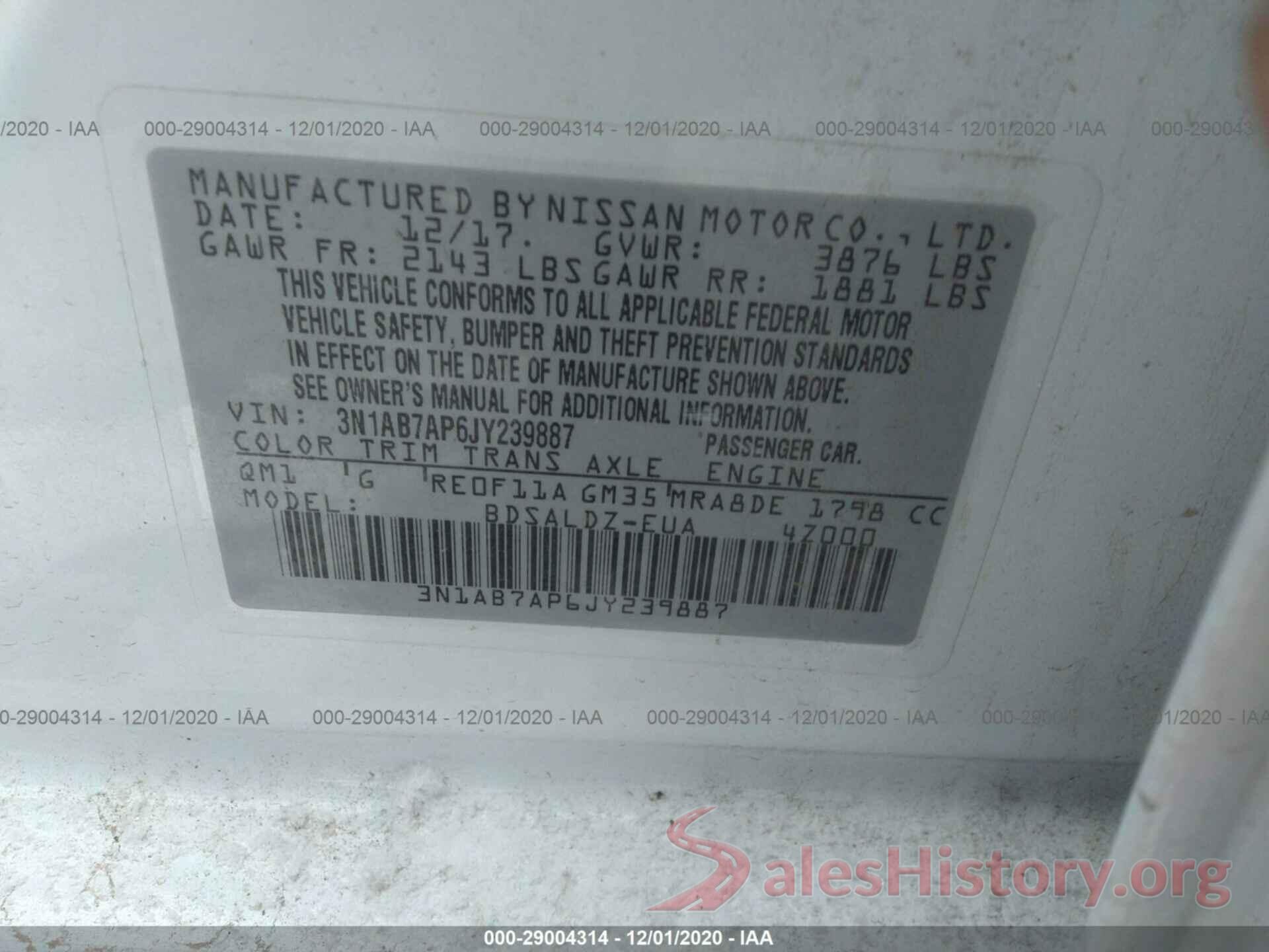 3N1AB7AP6JY239887 2018 NISSAN SENTRA