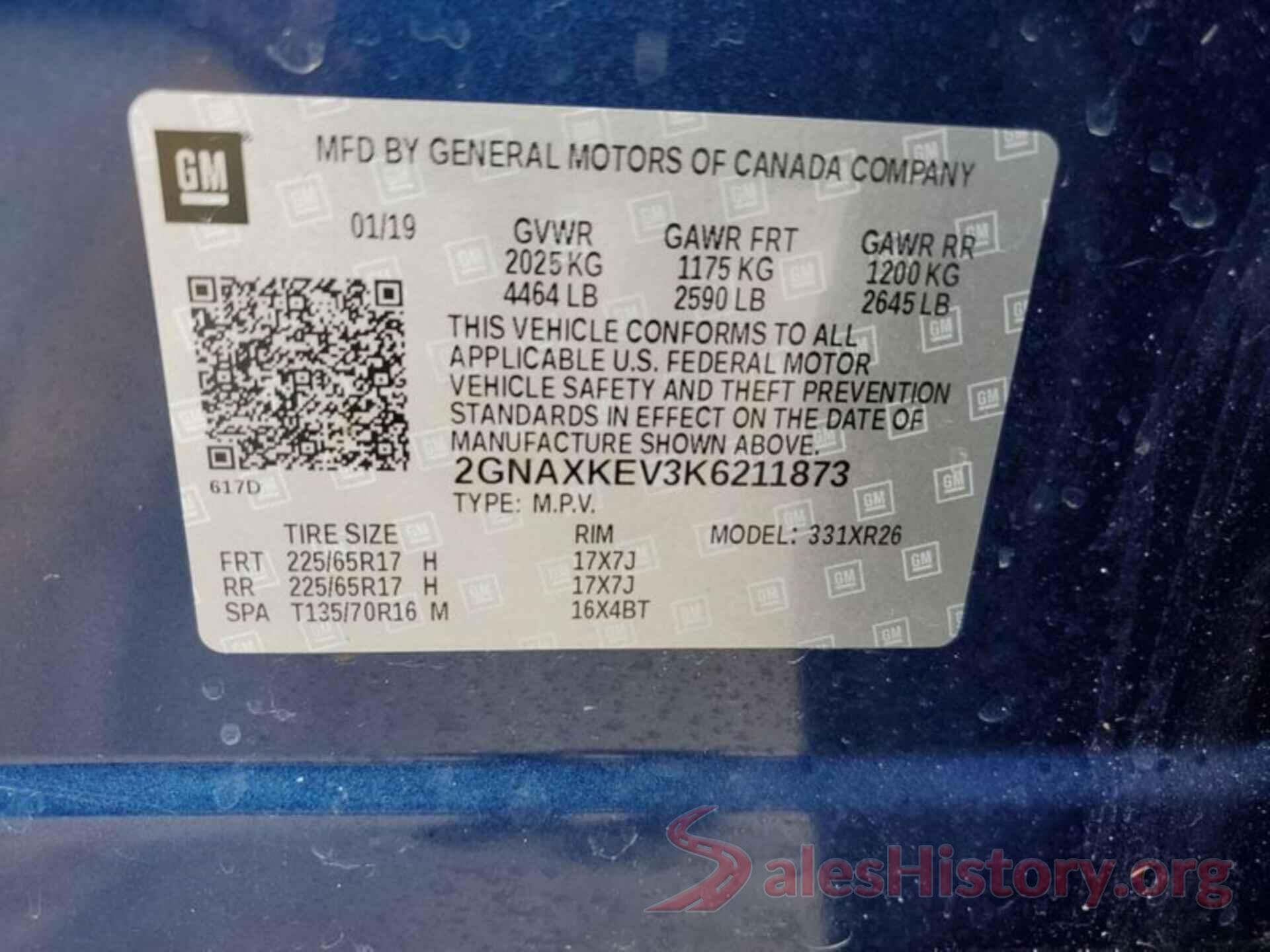 2GNAXKEV3K6211873 2019 CHEVROLET EQUINOX