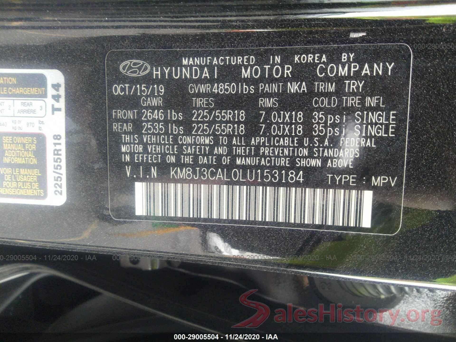 KM8J3CAL0LU153184 2020 HYUNDAI TUCSON