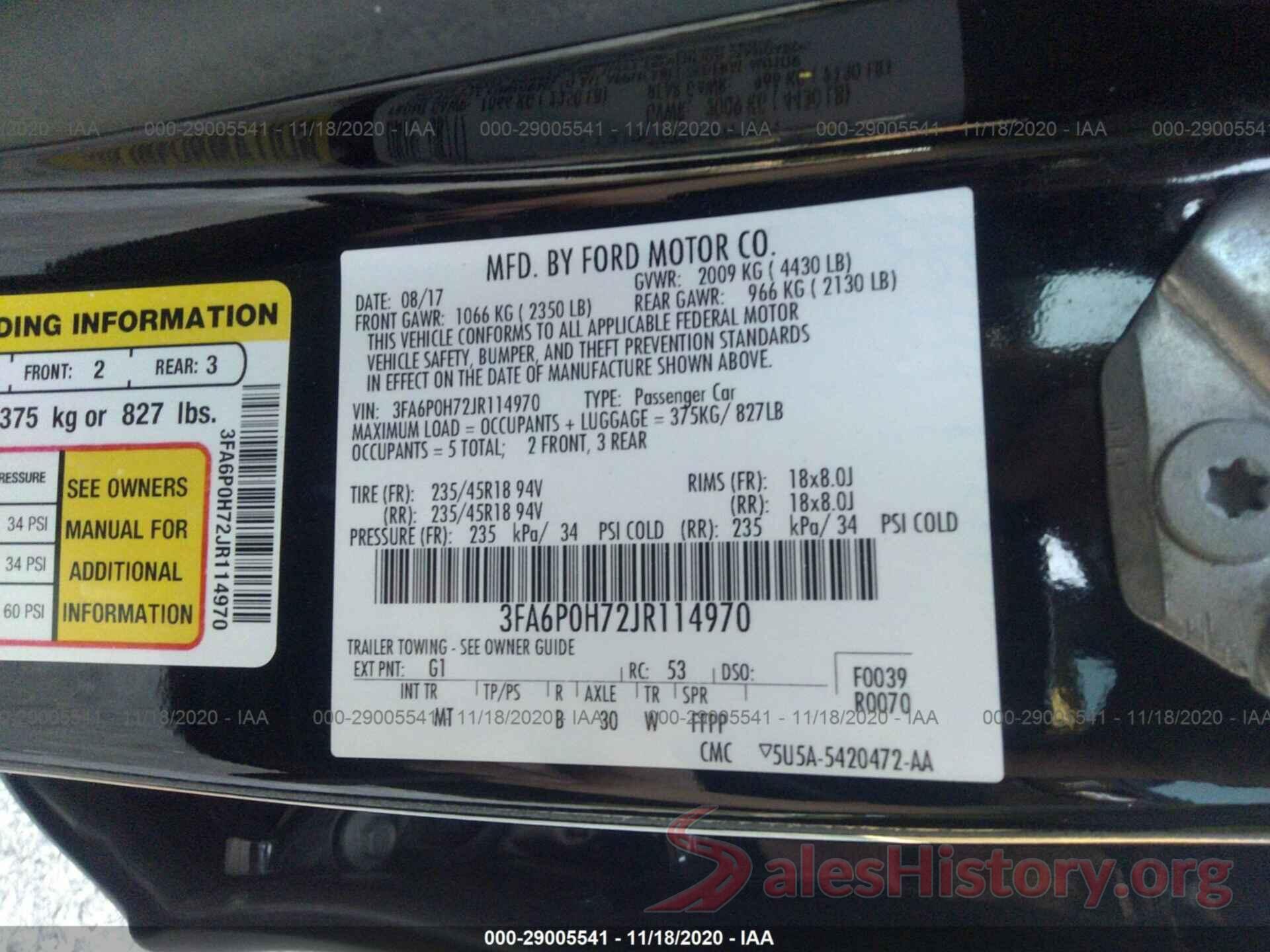 3FA6P0H72JR114970 2018 FORD FUSION