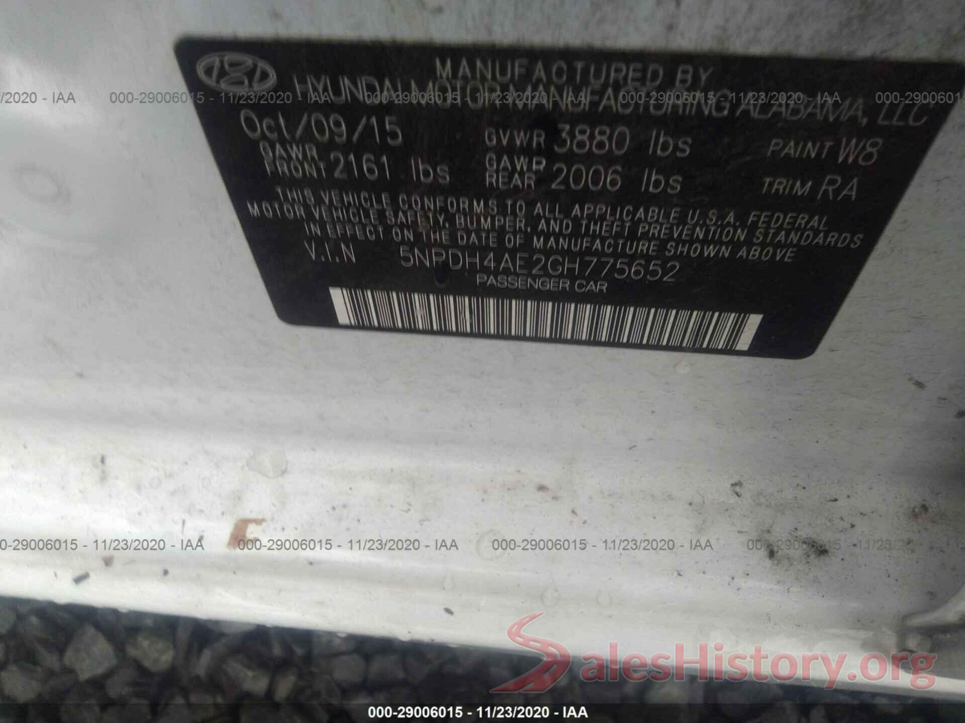 5NPDH4AE2GH775652 2016 HYUNDAI ELANTRA