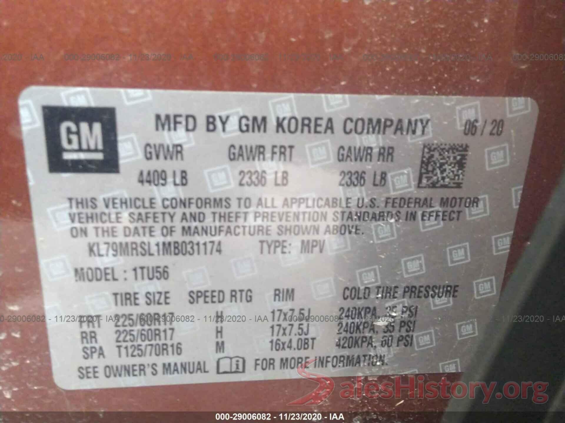 KL79MRSL1MB031174 2021 CHEVROLET TRAILBLAZER