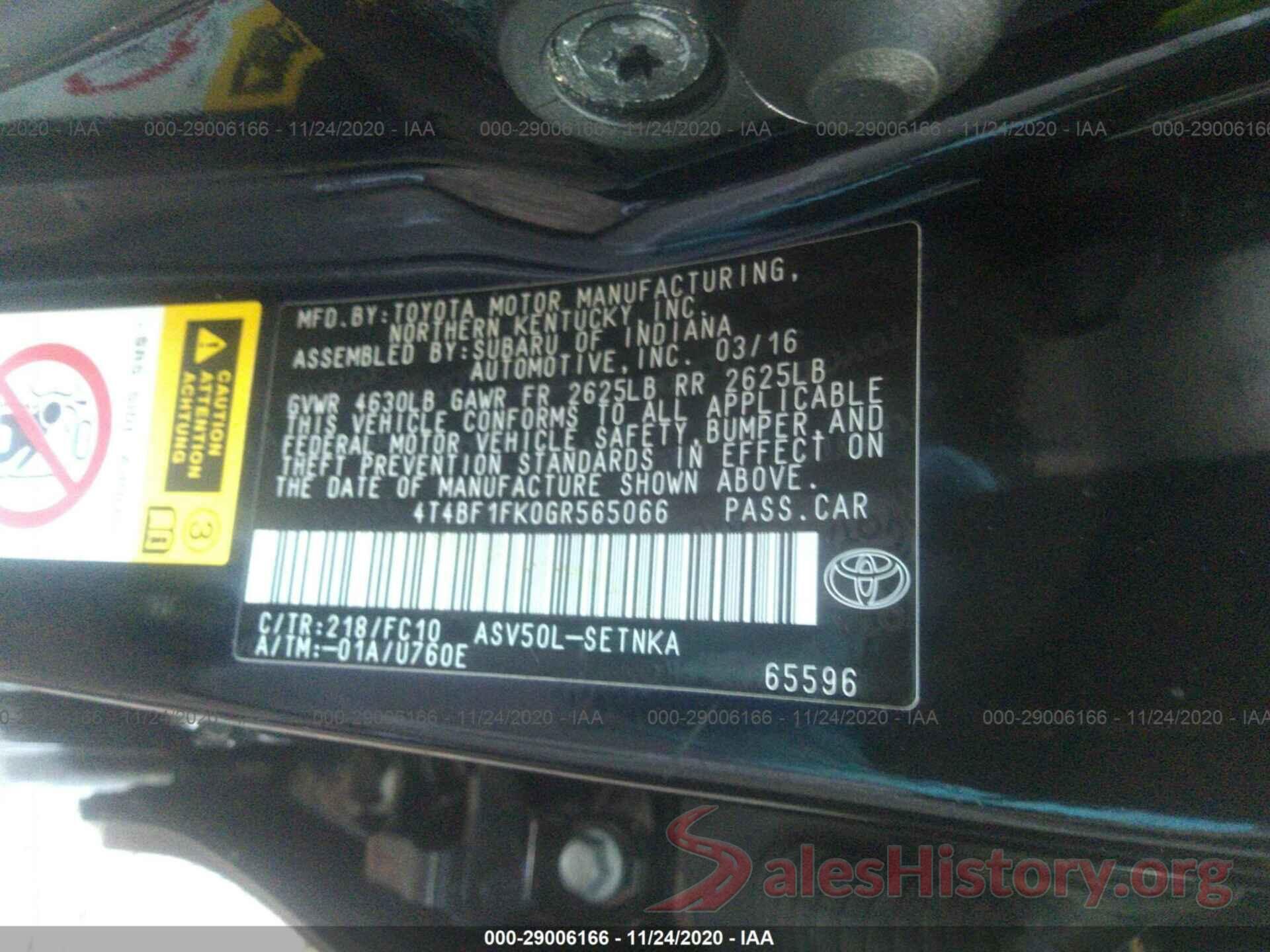 4T4BF1FK0GR565066 2016 TOYOTA CAMRY