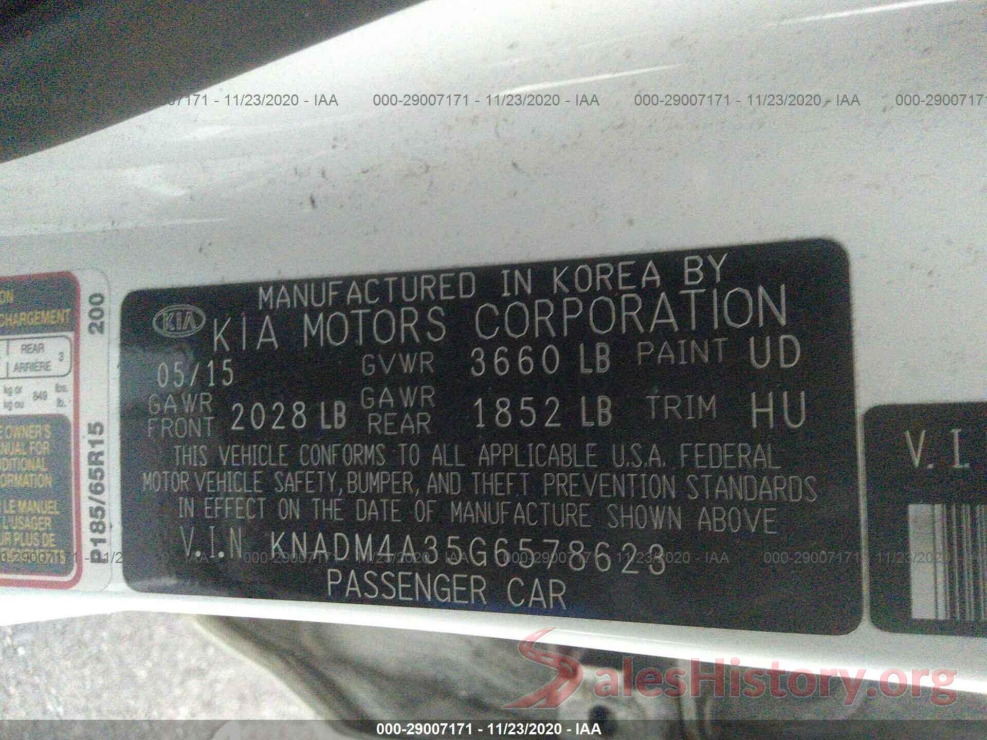 KNADM4A35G6578623 2016 KIA RIO