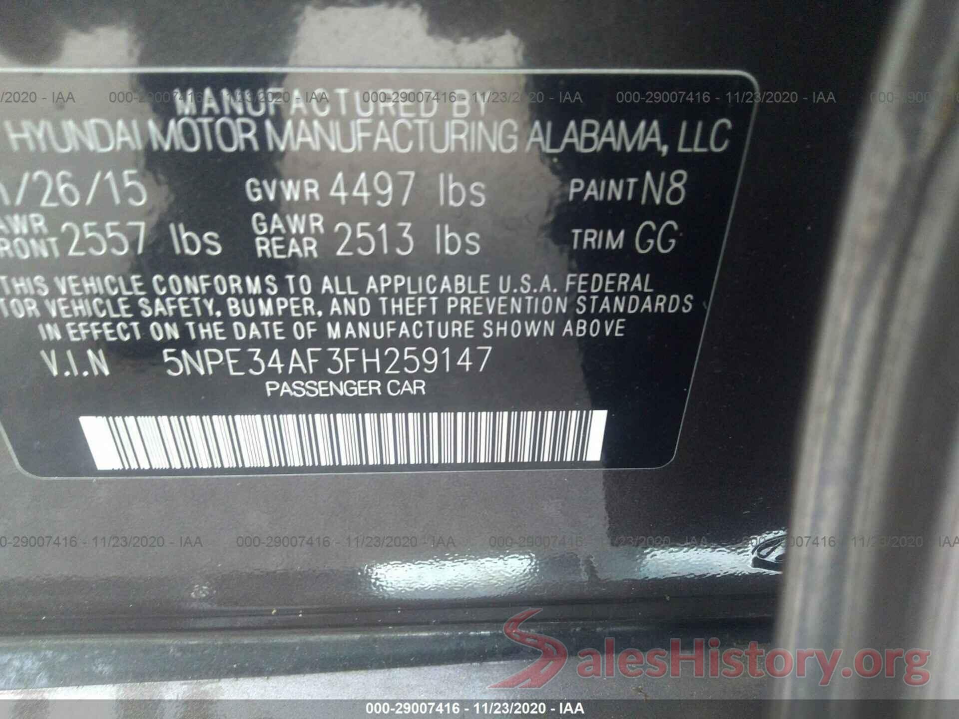 5NPE34AF3FH259147 2015 HYUNDAI SONATA