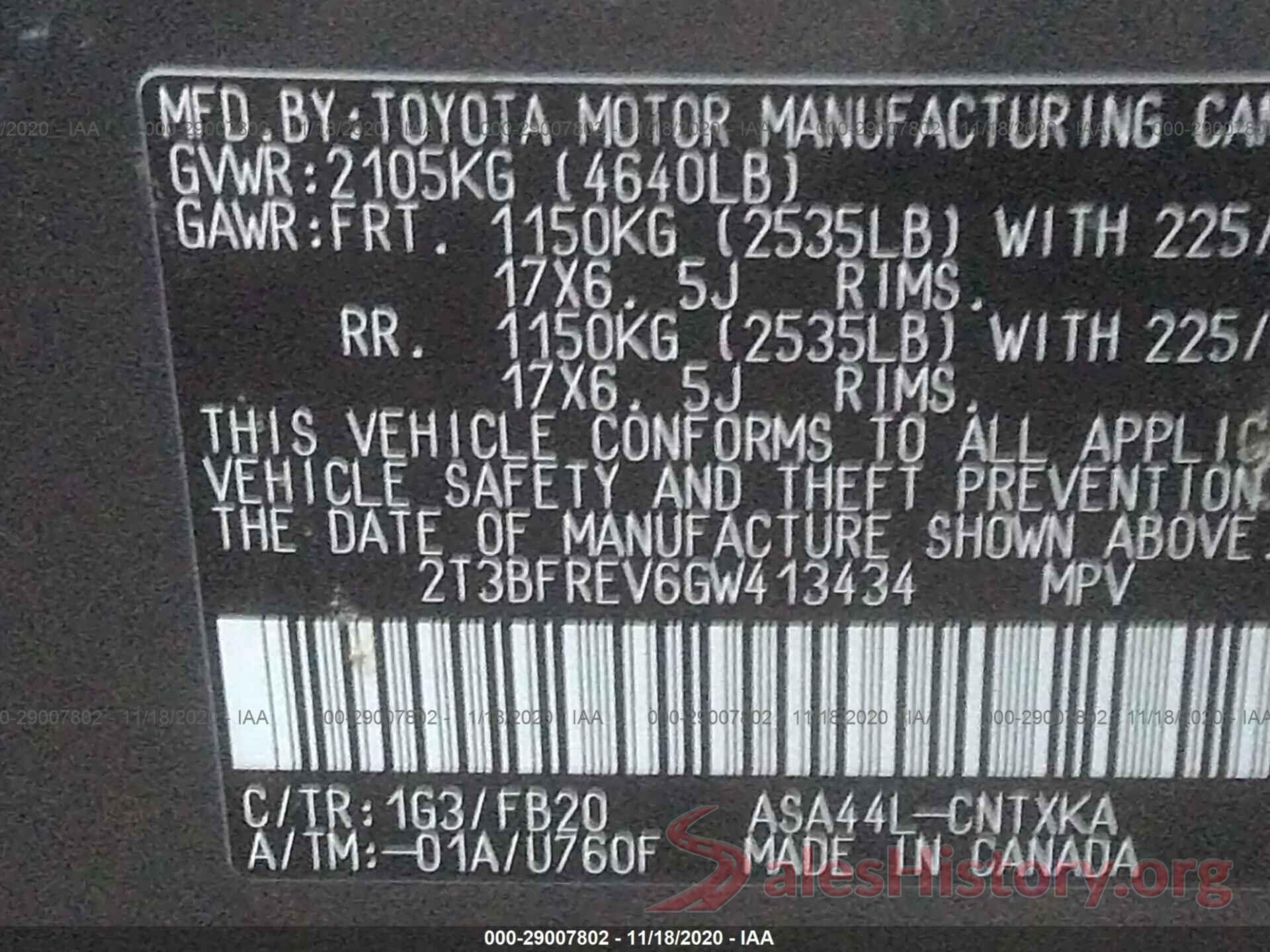 2T3BFREV6GW413434 2016 TOYOTA RAV4