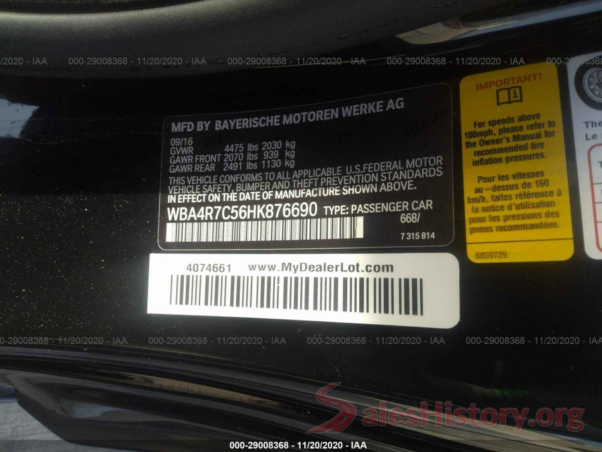 WBA4R7C56HK876690 2017 BMW 4 SERIES