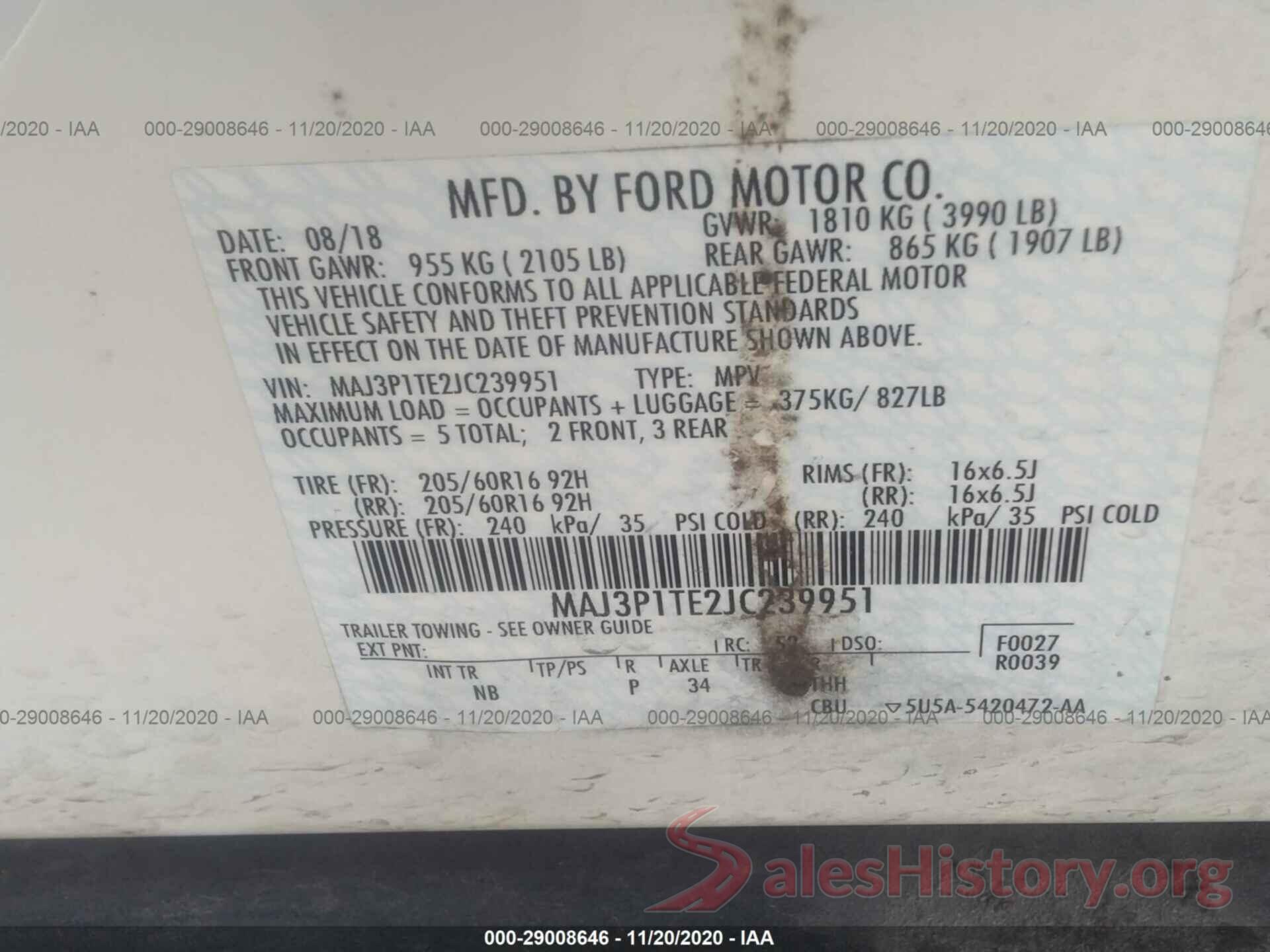 MAJ3P1TE2JC239951 2018 FORD ECOSPORT