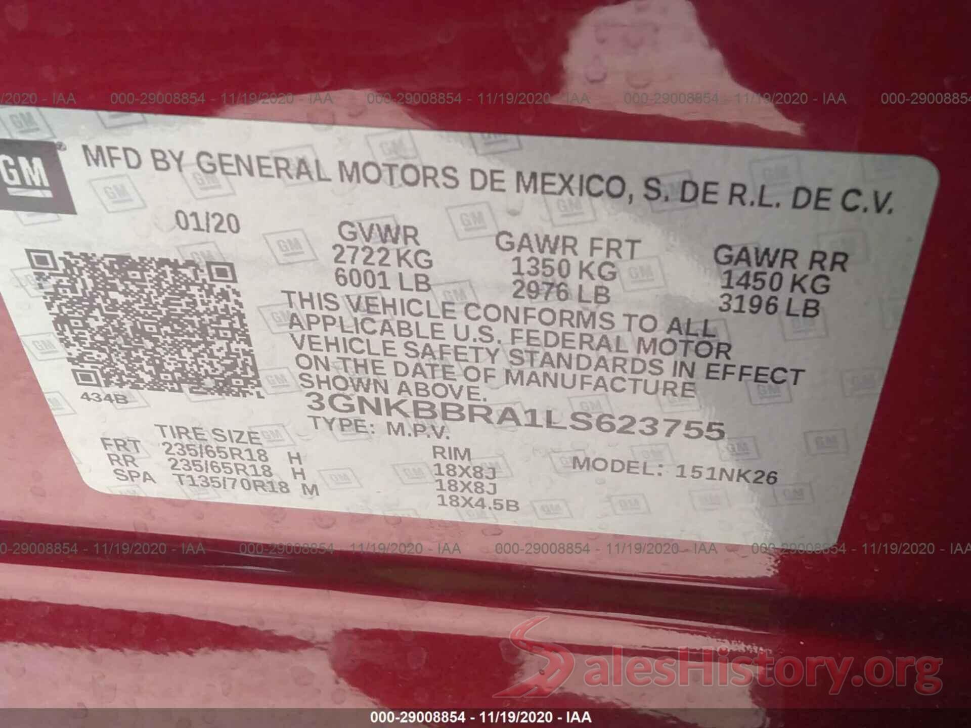 3GNKBBRA1LS623755 2020 CHEVROLET BLAZER