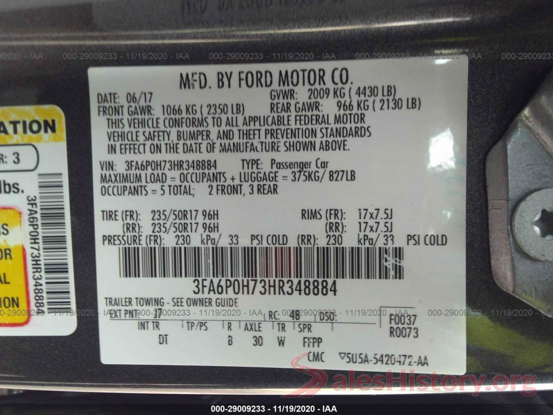 3FA6P0H73HR348884 2017 FORD FUSION