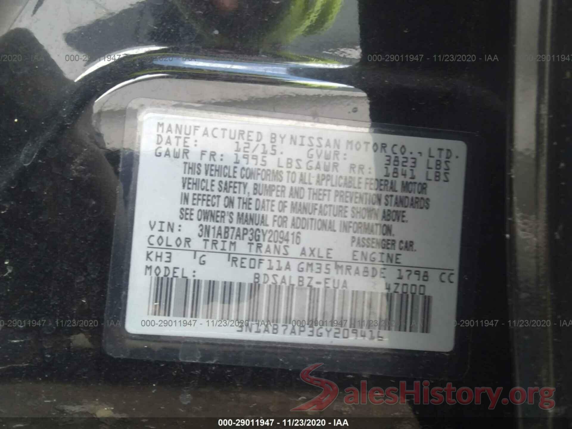 3N1AB7AP3GY209416 2016 NISSAN SENTRA