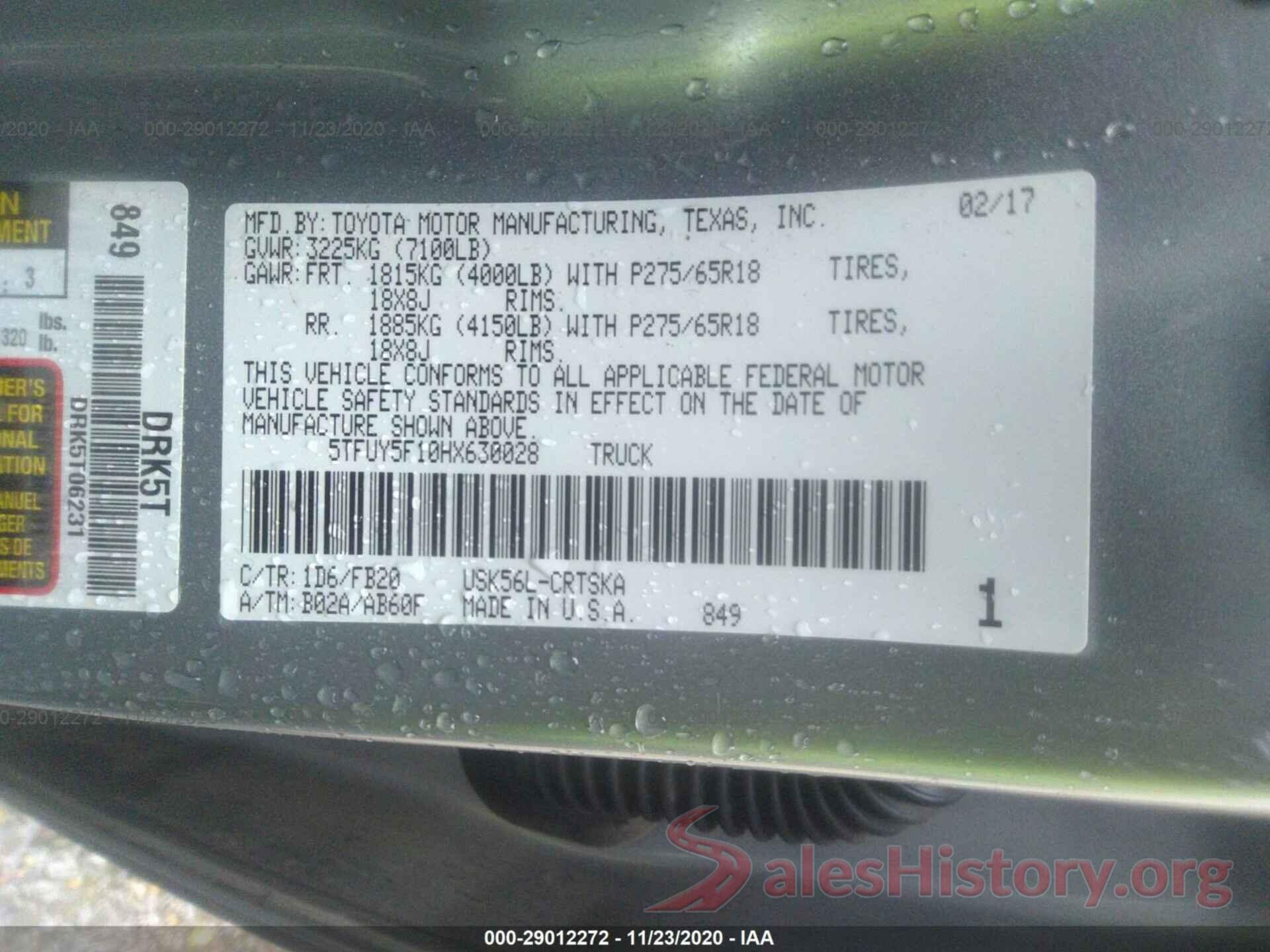 5TFUY5F10HX630028 2017 TOYOTA TUNDRA 4WD