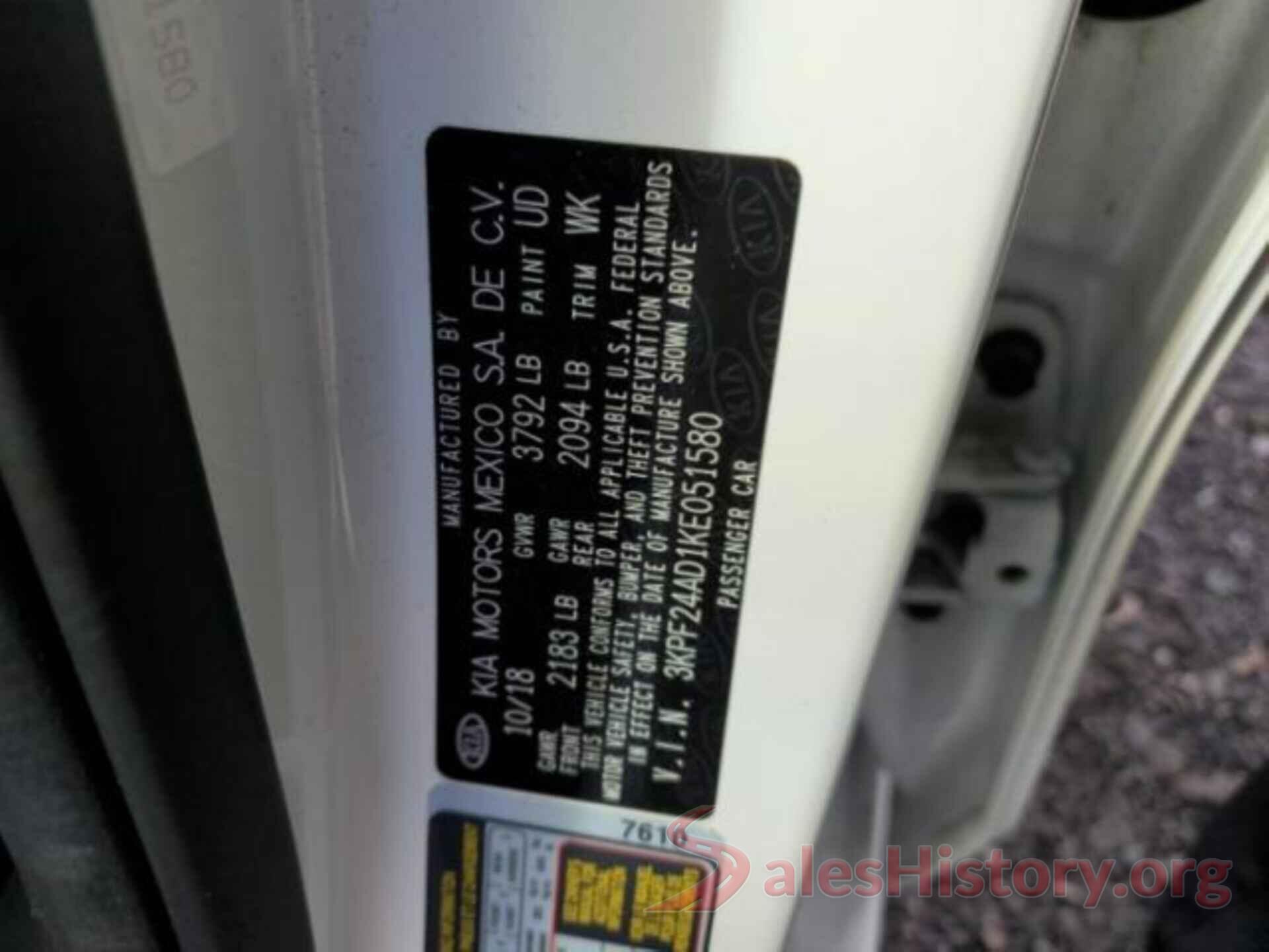 3KPF24AD1KE051580 2019 KIA FORTE