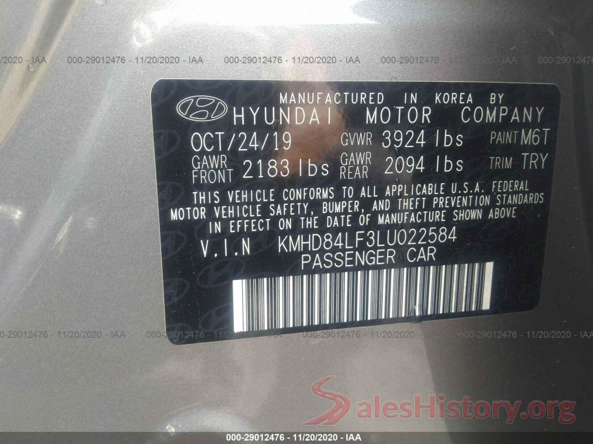 KMHD84LF3LU022584 2020 HYUNDAI ELANTRA