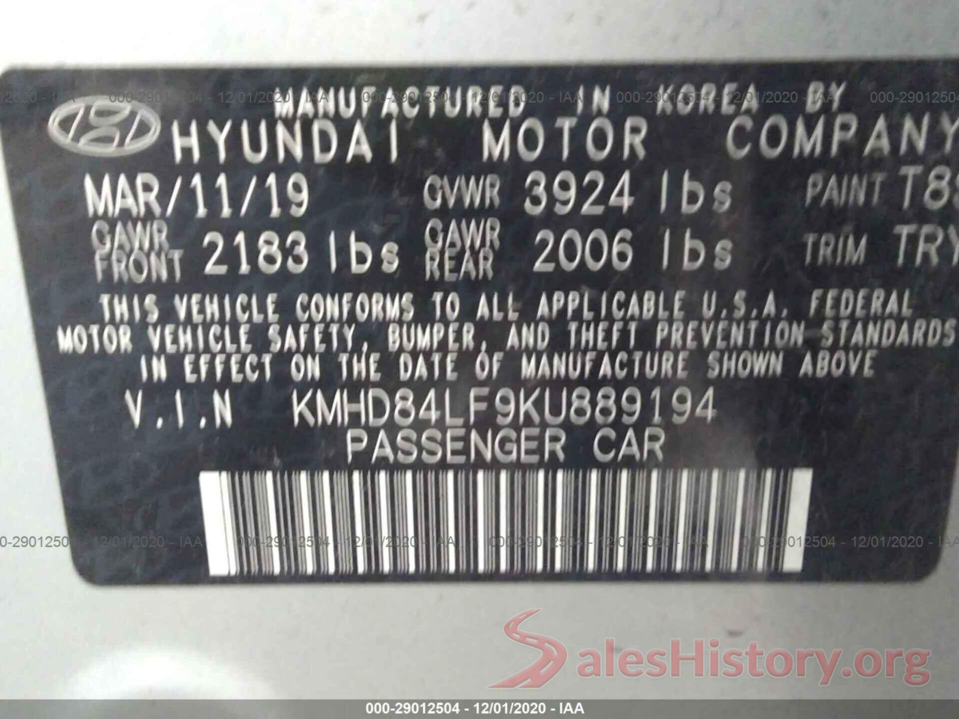 KMHD84LF9KU889194 2019 HYUNDAI ELANTRA