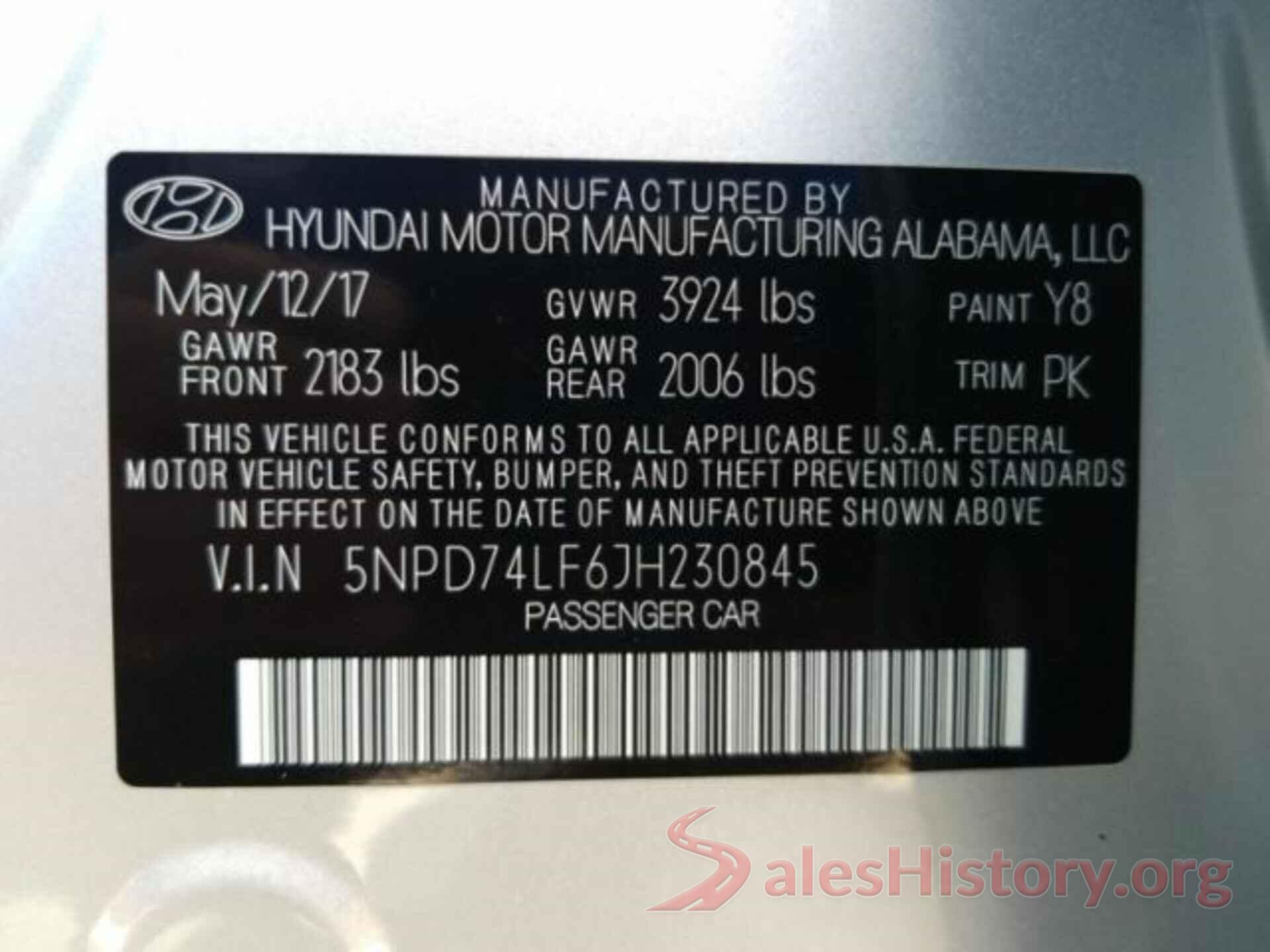 5NPD74LF6JH230845 2018 HYUNDAI ELANTRA