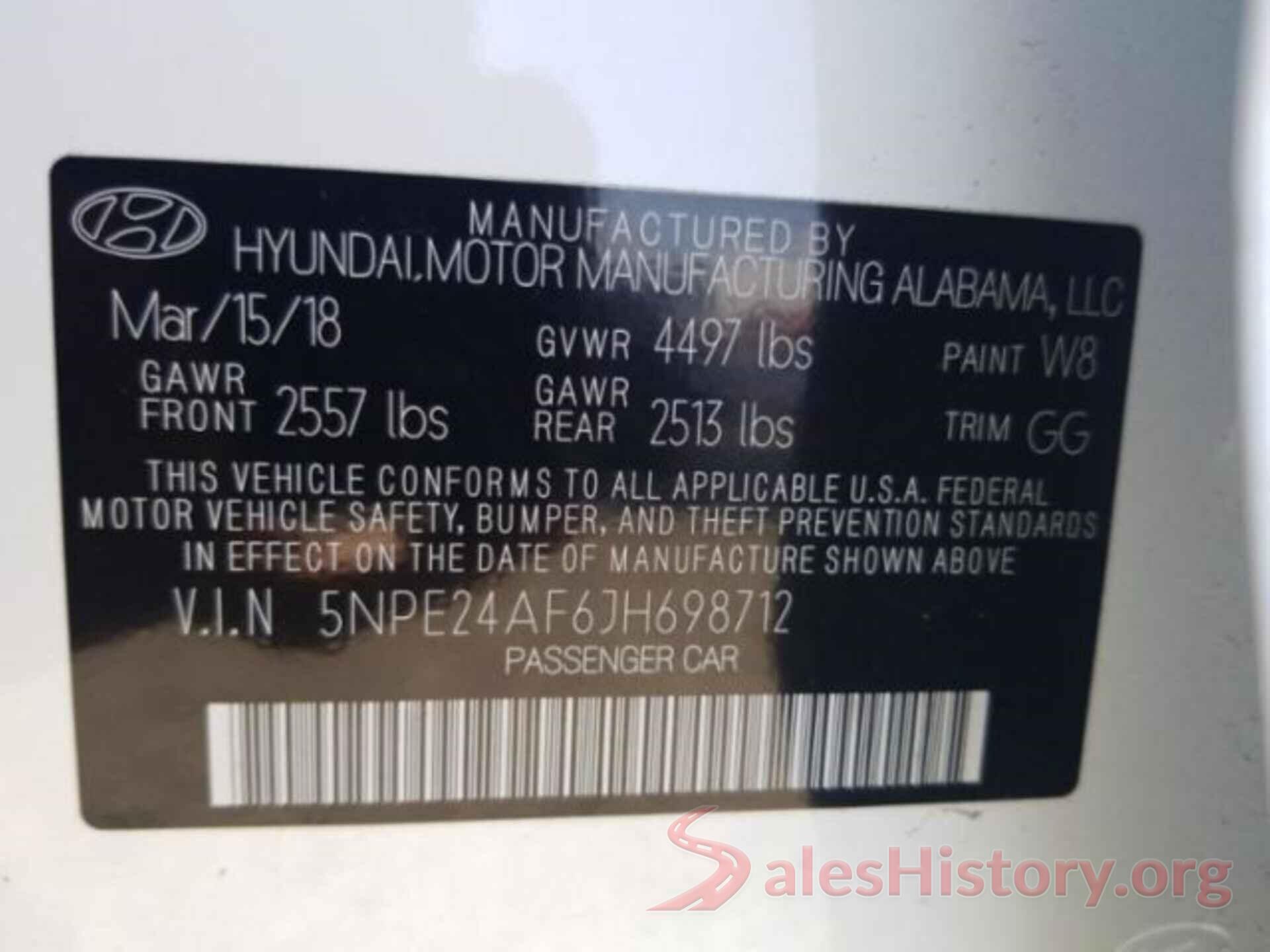 5NPE24AF6JH698712 2018 HYUNDAI SONATA