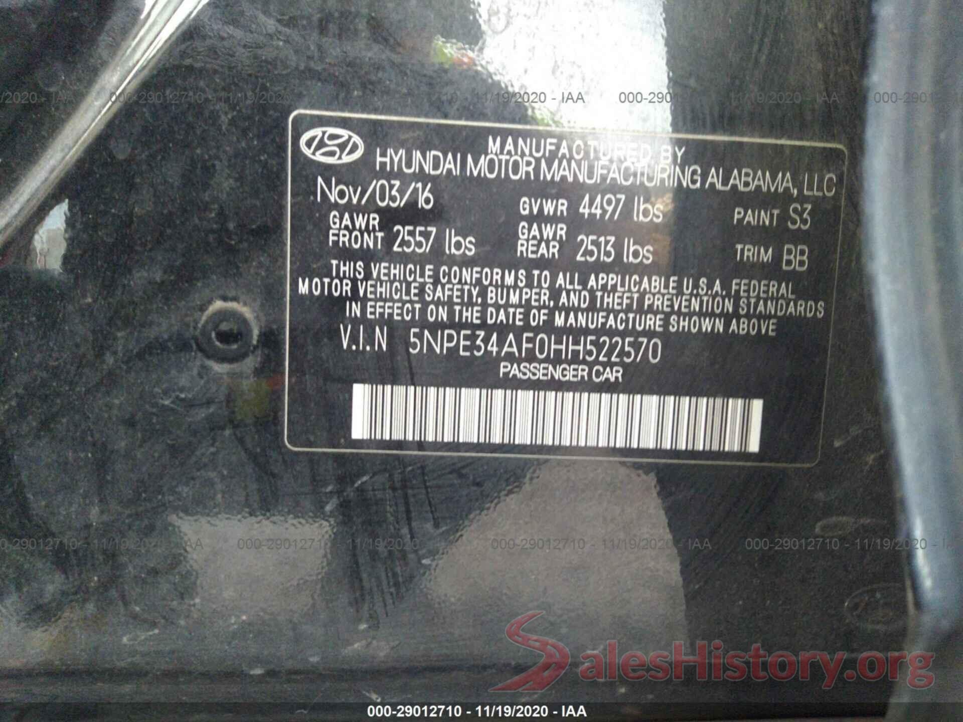 5NPE34AF0HH522570 2017 HYUNDAI SONATA