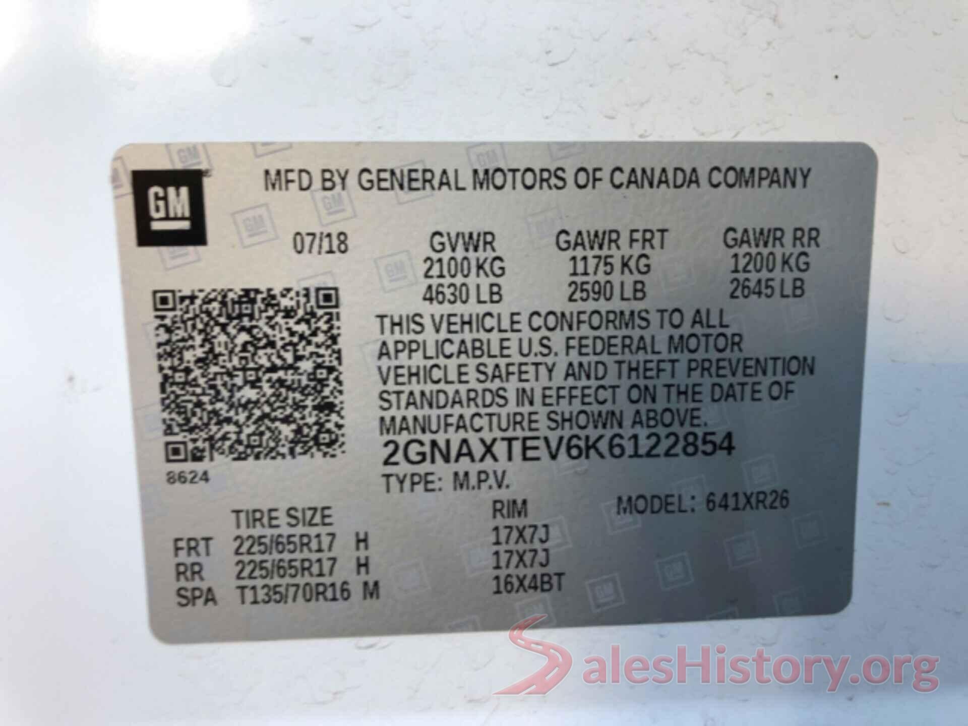 2GNAXTEV6K6122854 2019 CHEVROLET EQUINOX