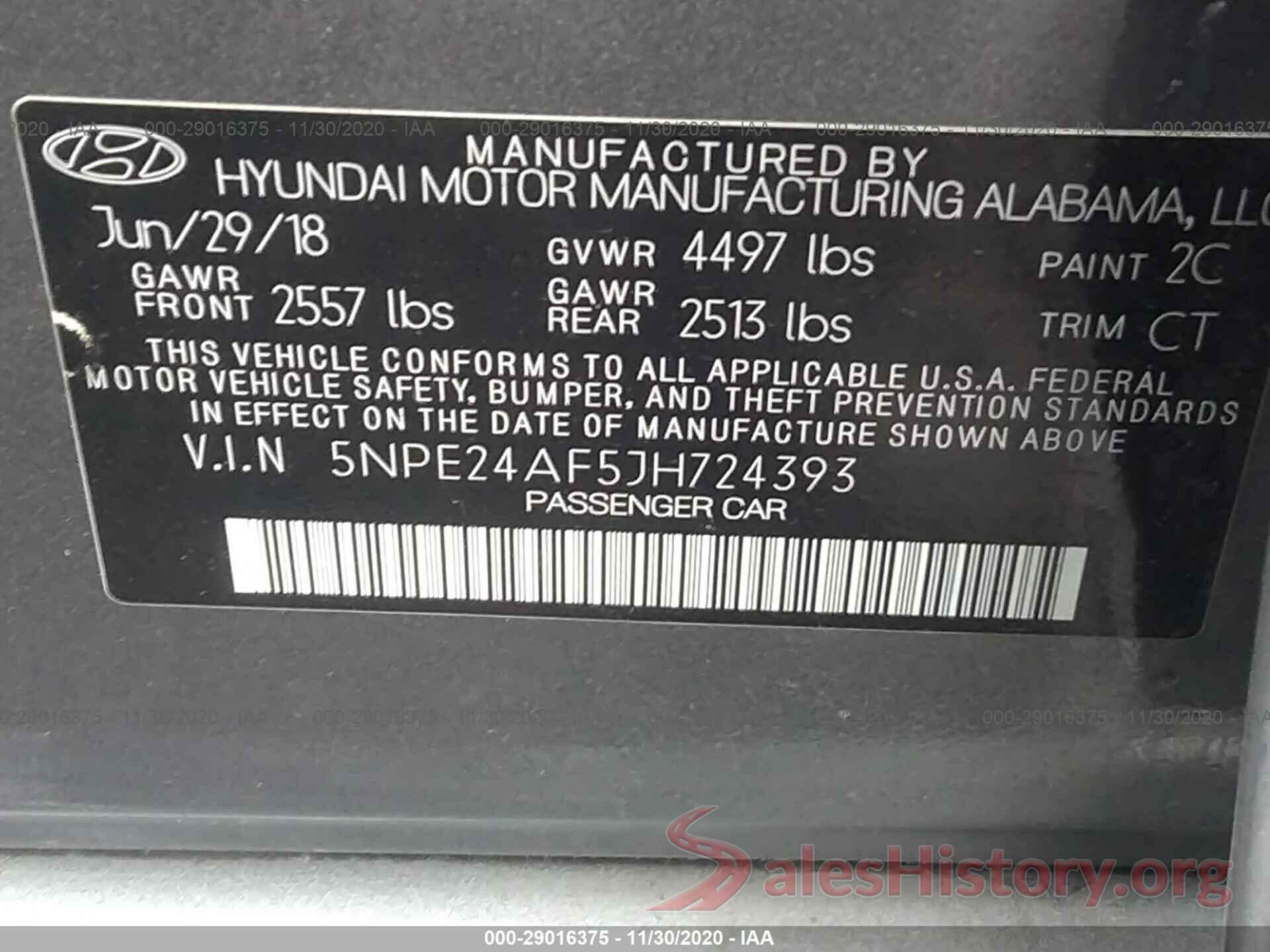 5NPE24AF5JH724393 2018 HYUNDAI SONATA