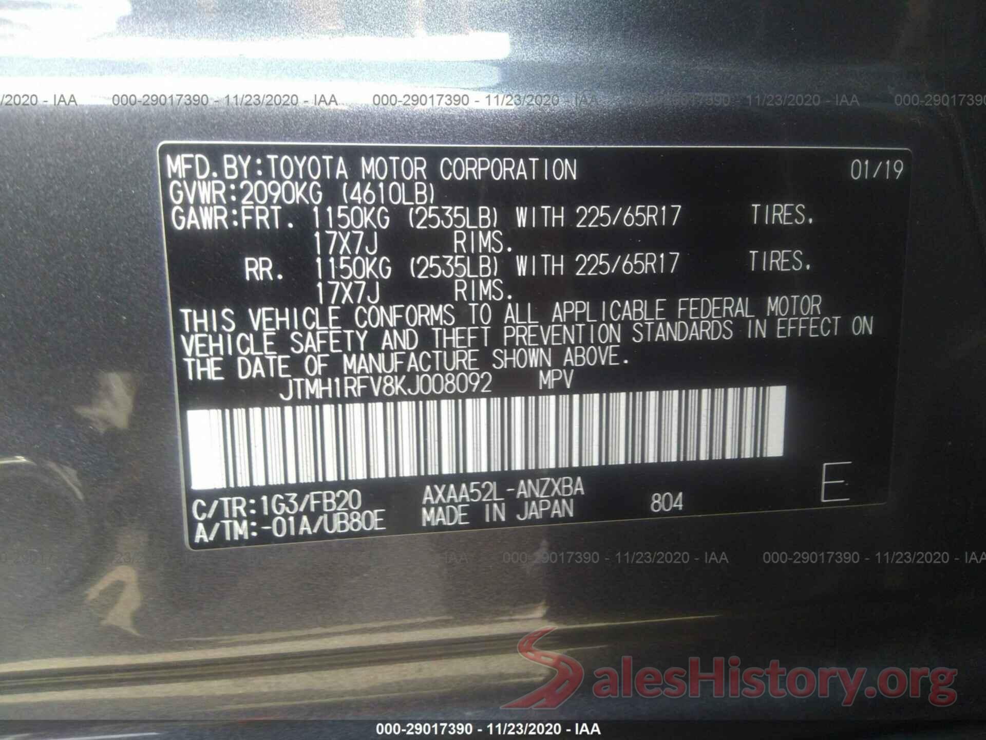 JTMH1RFV8KJ008092 2019 TOYOTA RAV4