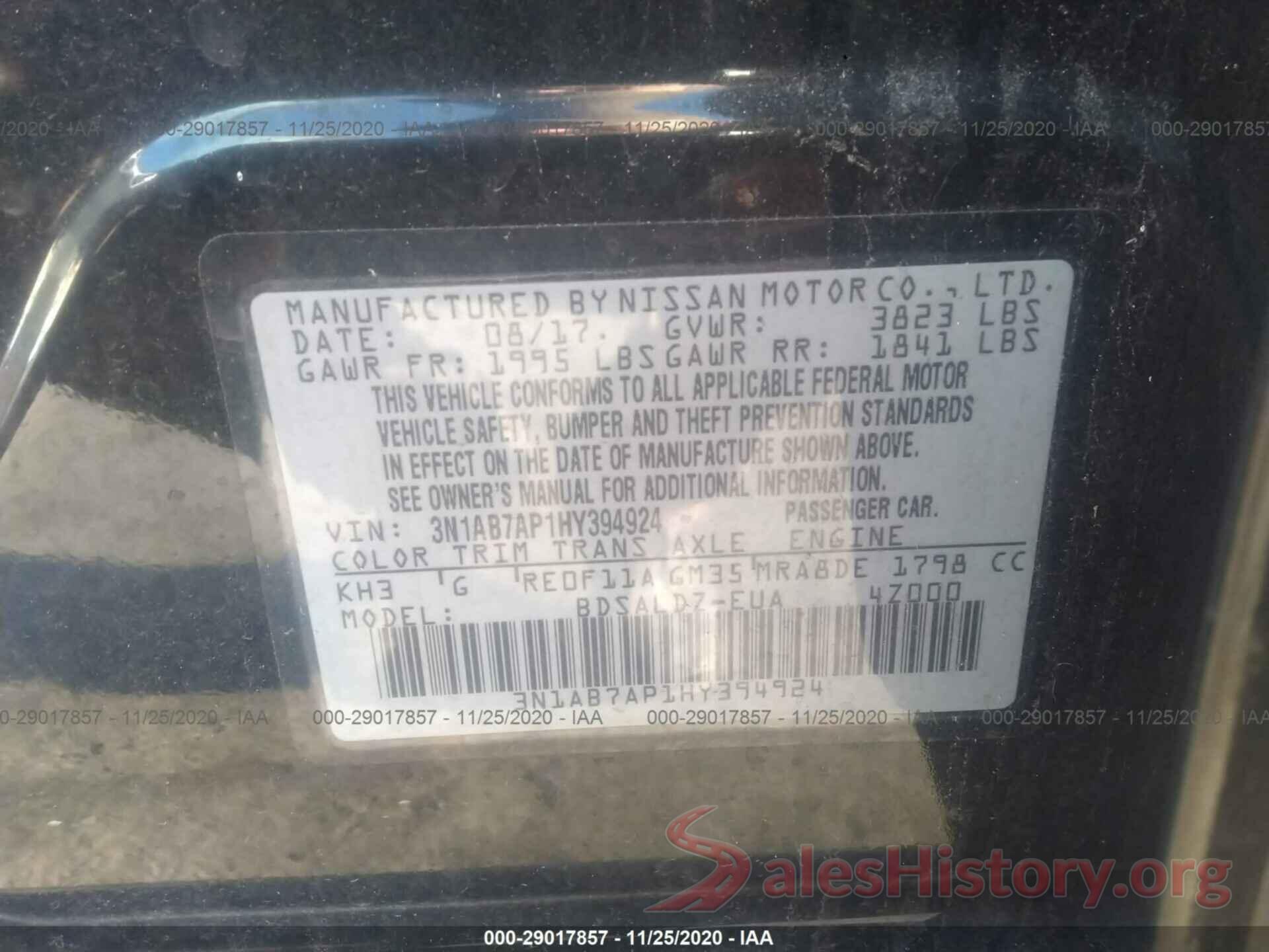 3N1AB7AP1HY394924 2017 NISSAN SENTRA