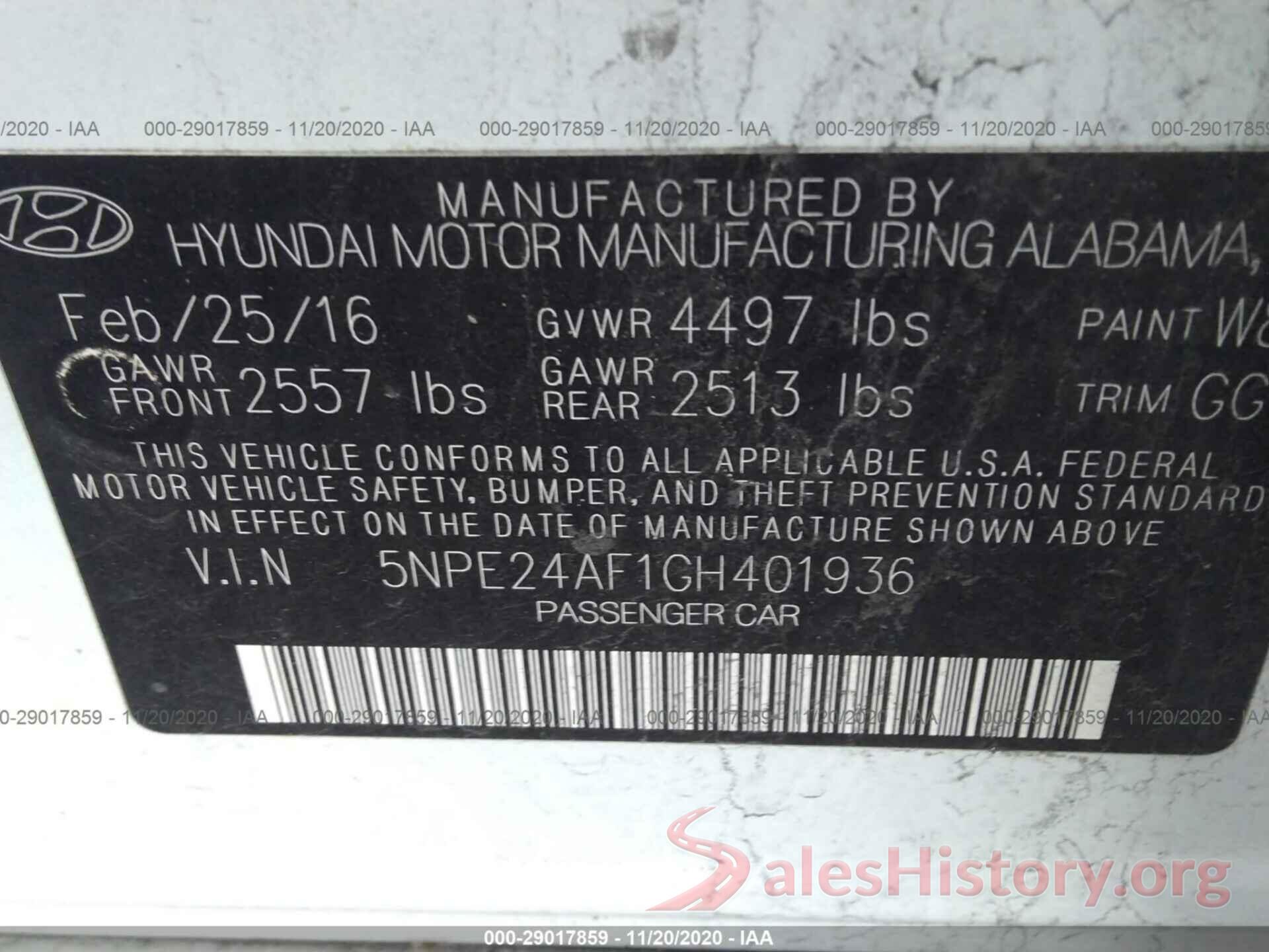 5NPE24AF1GH401936 2016 HYUNDAI SONATA