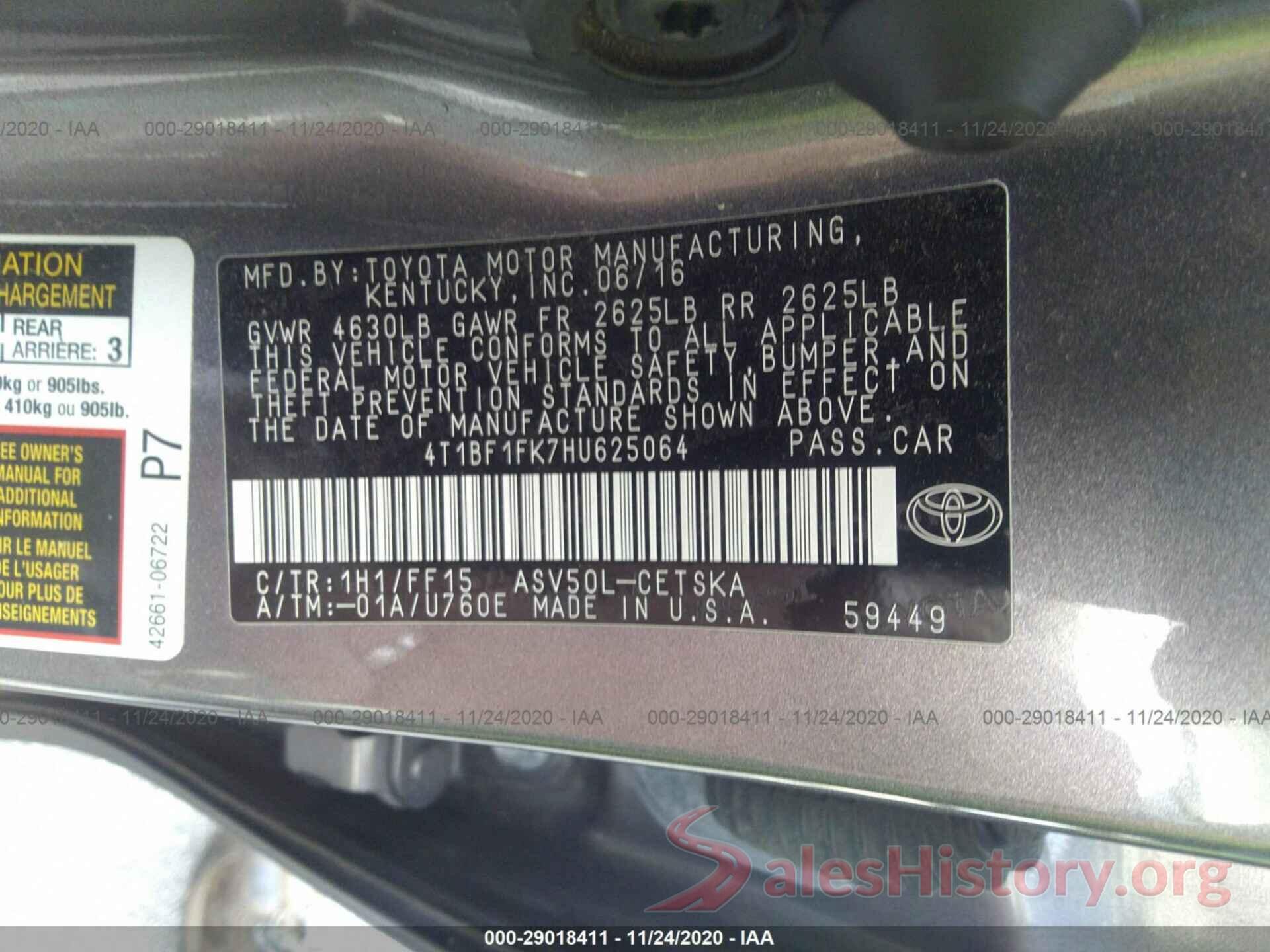 4T1BF1FK7HU625064 2017 TOYOTA CAMRY