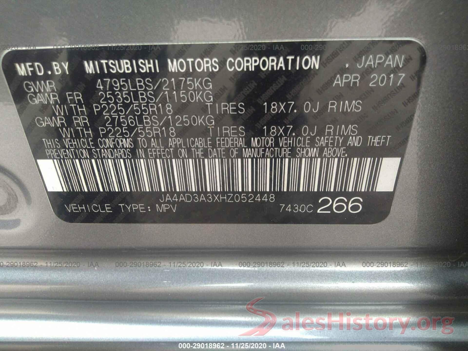 JA4AD3A3XHZ052448 2017 MITSUBISHI OUTLANDER