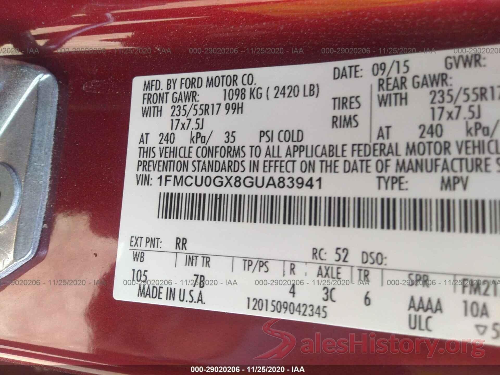 1FMCU0GX8GUA83941 2016 FORD ESCAPE