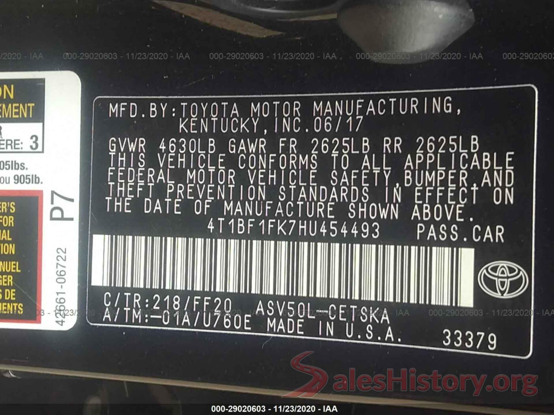 4T1BF1FK7HU454493 2017 TOYOTA CAMRY