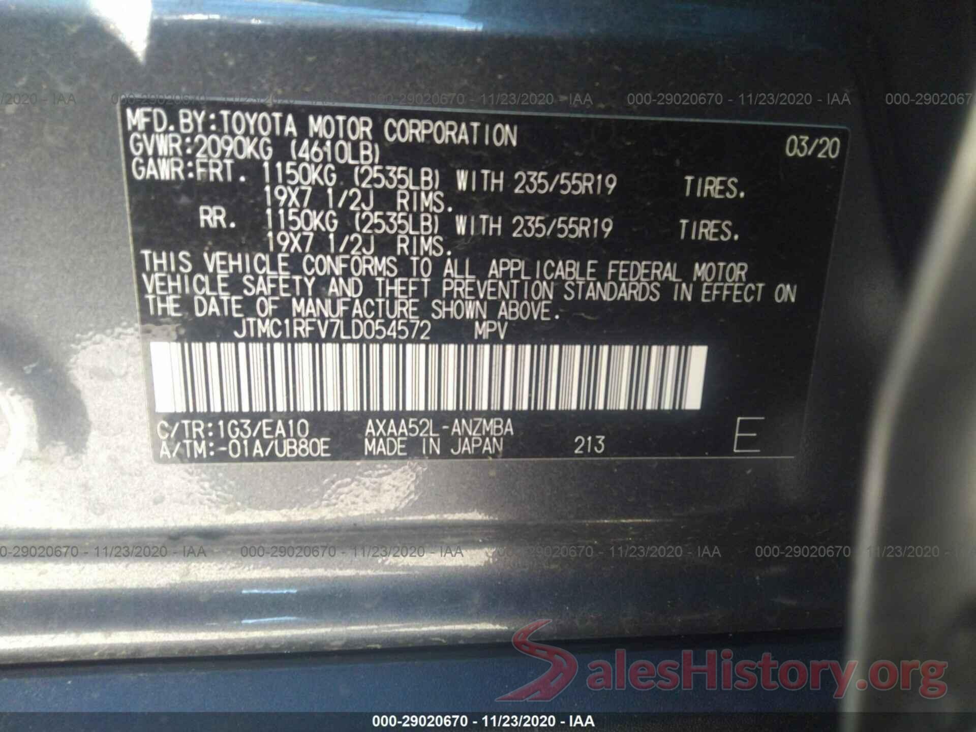 JTMC1RFV7LD054572 2020 TOYOTA RAV4