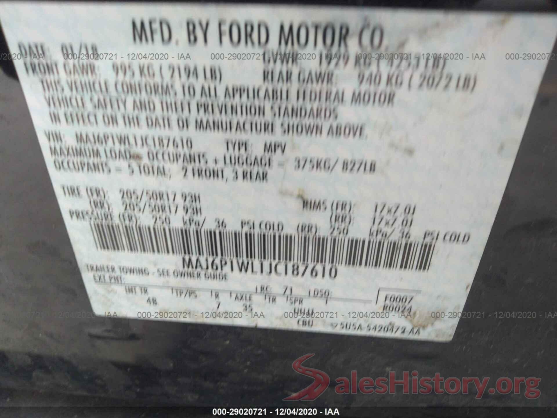 MAJ6P1WL1JC187610 2018 FORD ECOSPORT