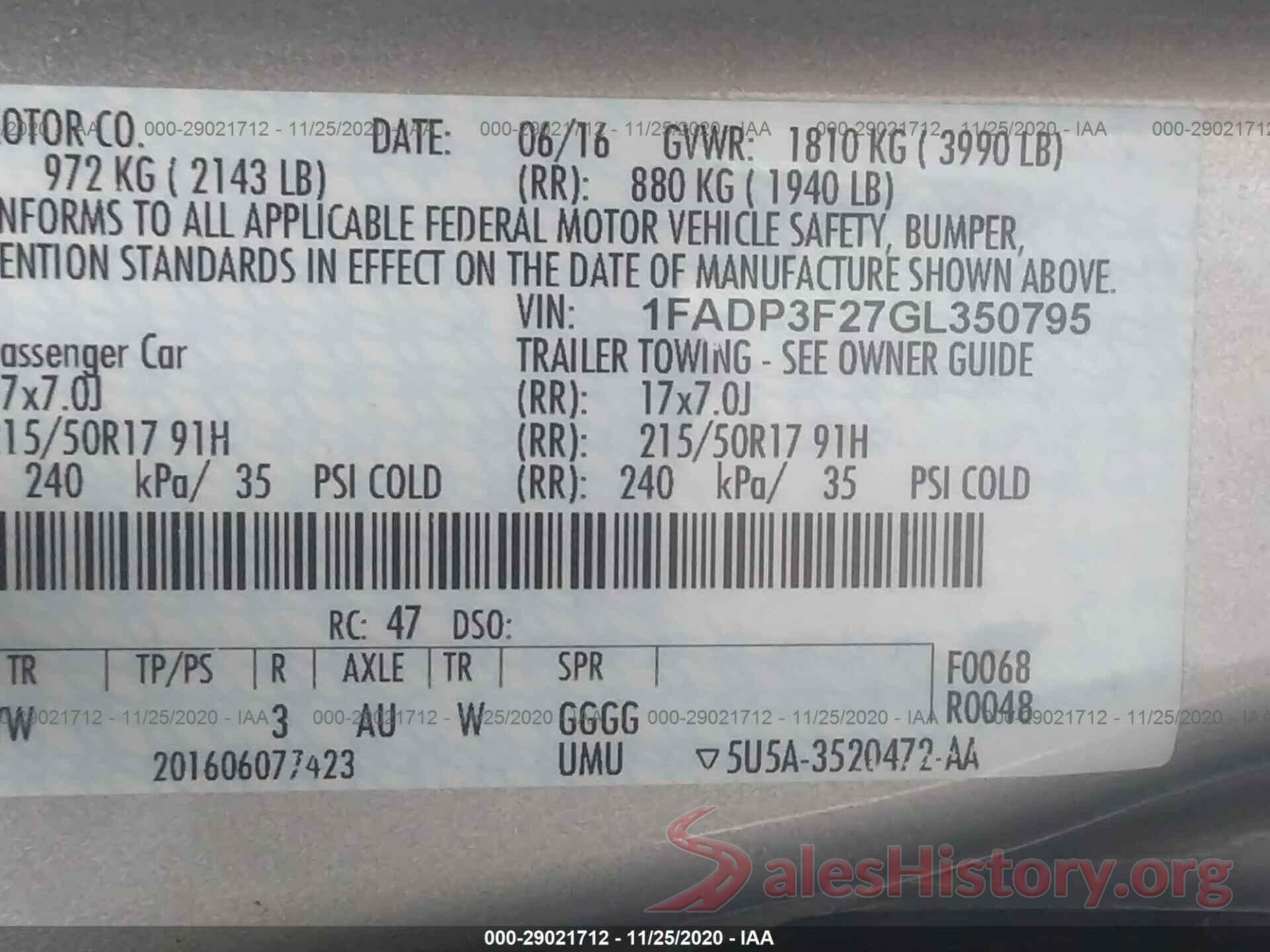 1FADP3F27GL350795 2016 FORD FOCUS