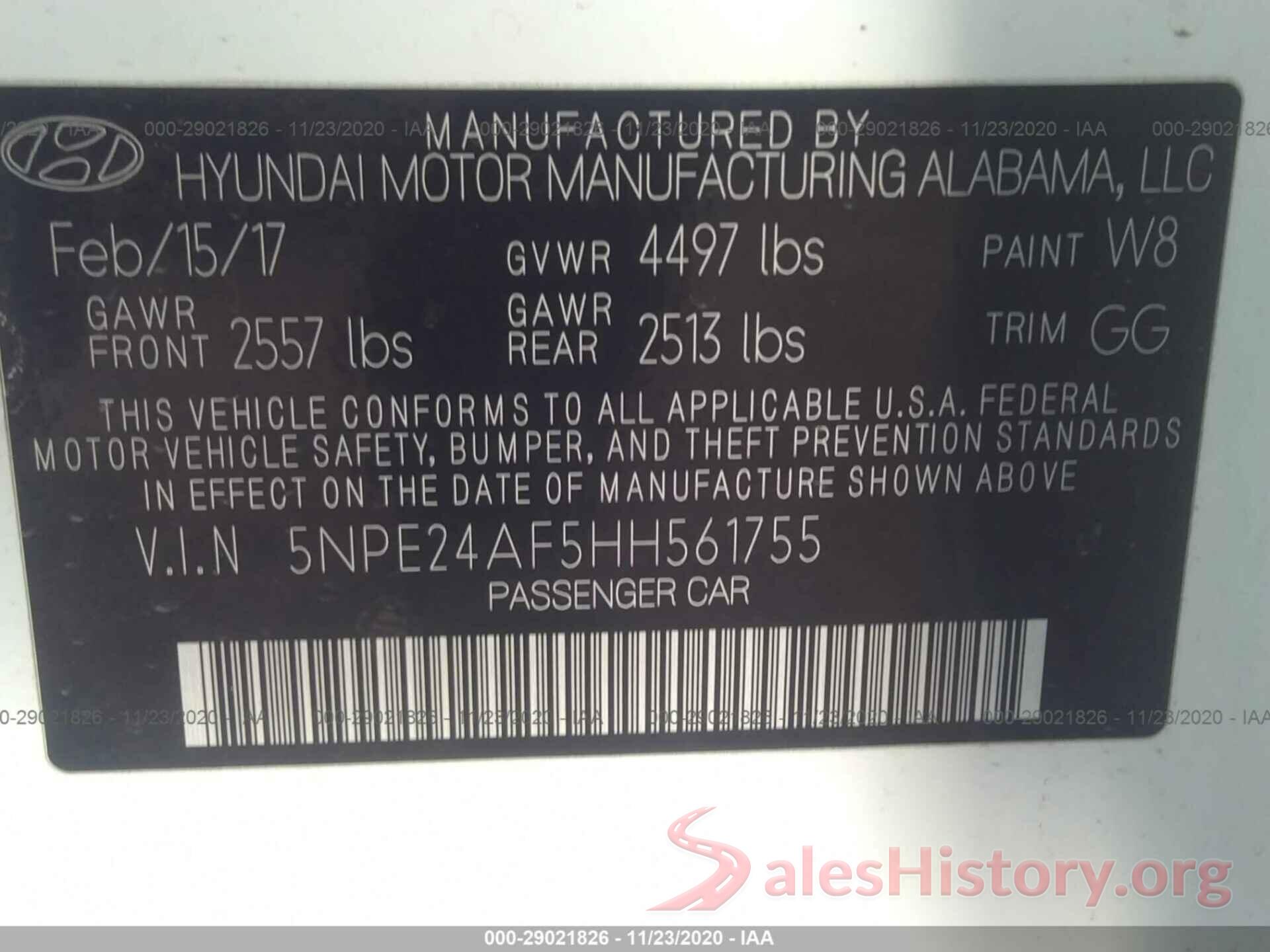 5NPE24AF5HH561755 2017 HYUNDAI SONATA