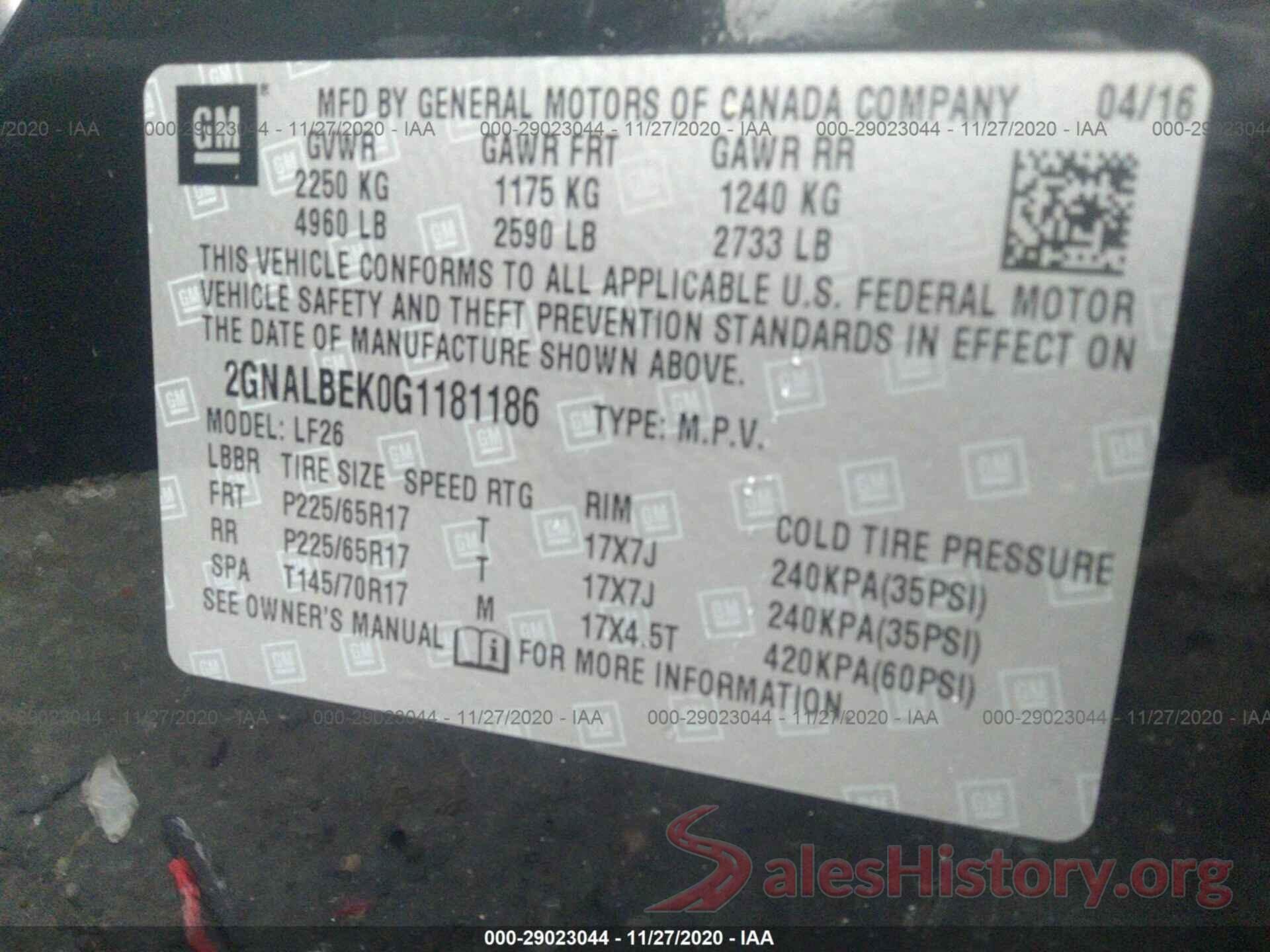 2GNALBEK0G1181186 2016 CHEVROLET EQUINOX