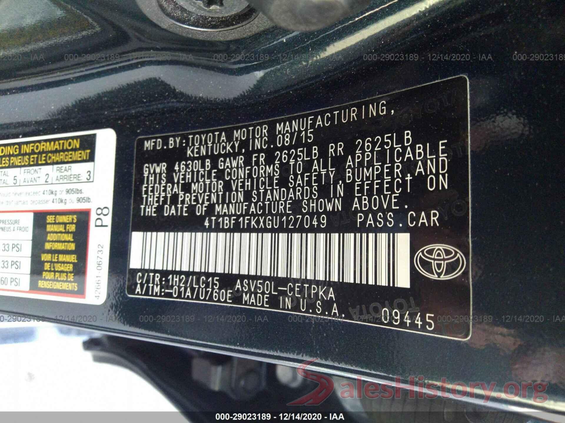 4T1BF1FKXGU127049 2016 TOYOTA CAMRY