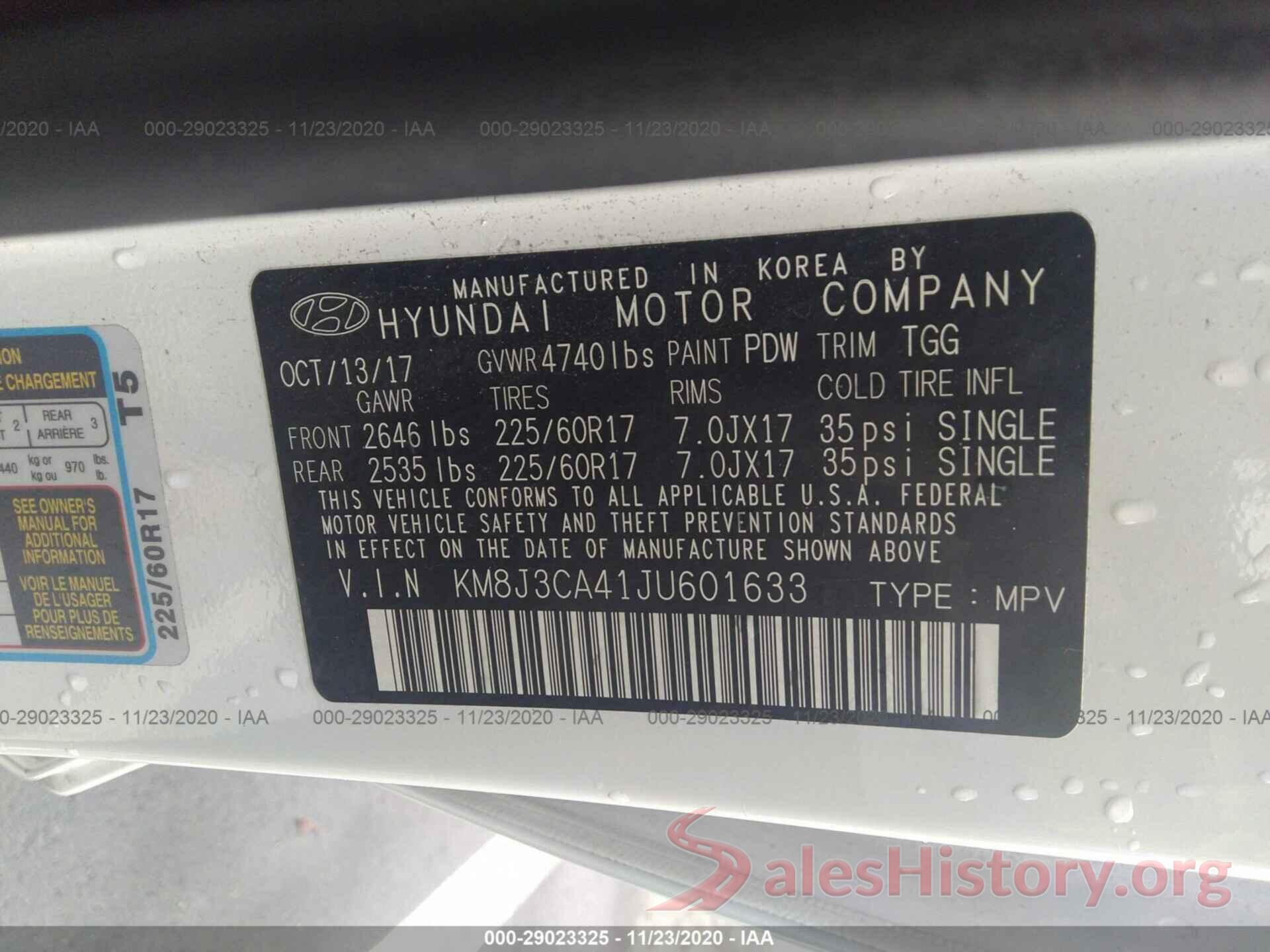 KM8J3CA41JU601633 2018 HYUNDAI TUCSON